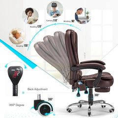 AECOJOY Office Chair with 7 Points Vibration Massage&Heat Functions, Brown Leather with Footrest