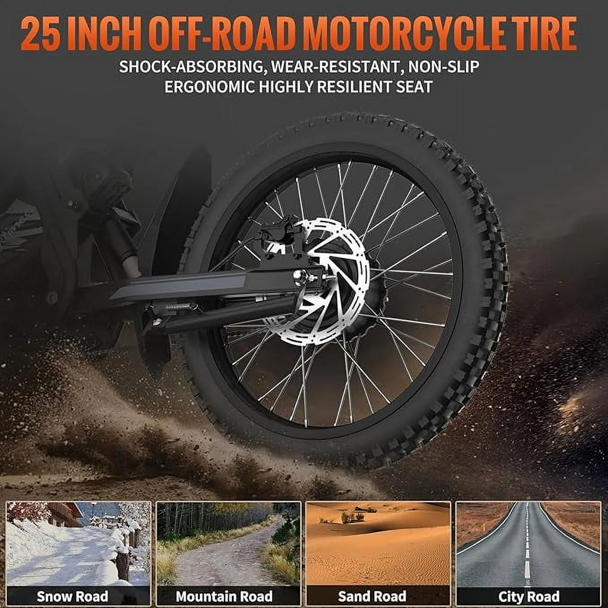 2000W Electric Dirt Bike for Adults Ridingtimes GT73 UL2849, Brushless Hub Motor, 18.2ah*2 Electric Bike with 25\ Tires Digital Screen Carbon Steel