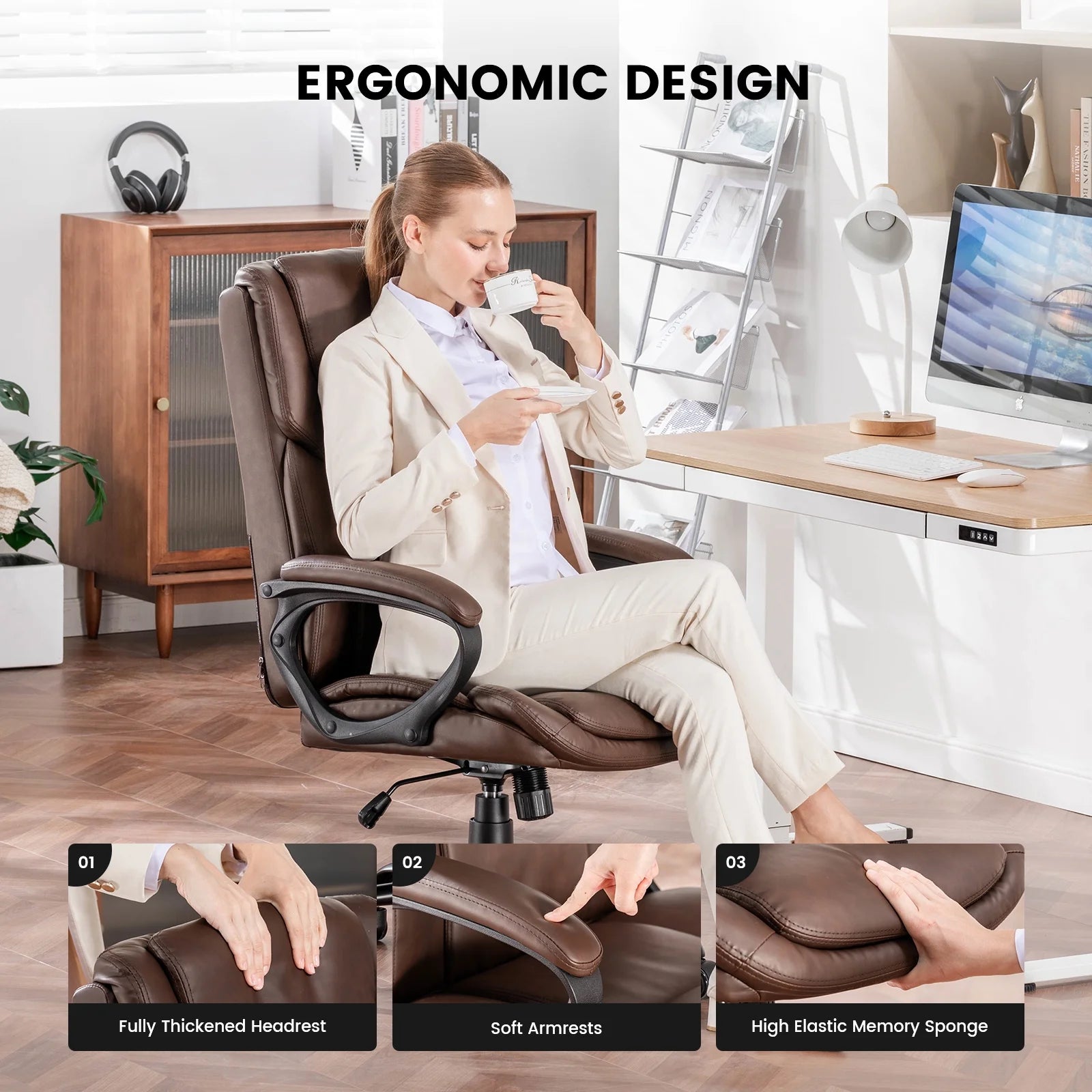 Mainstays Executive Ergonomic High Back Leather Home Office Desk Chair, Black