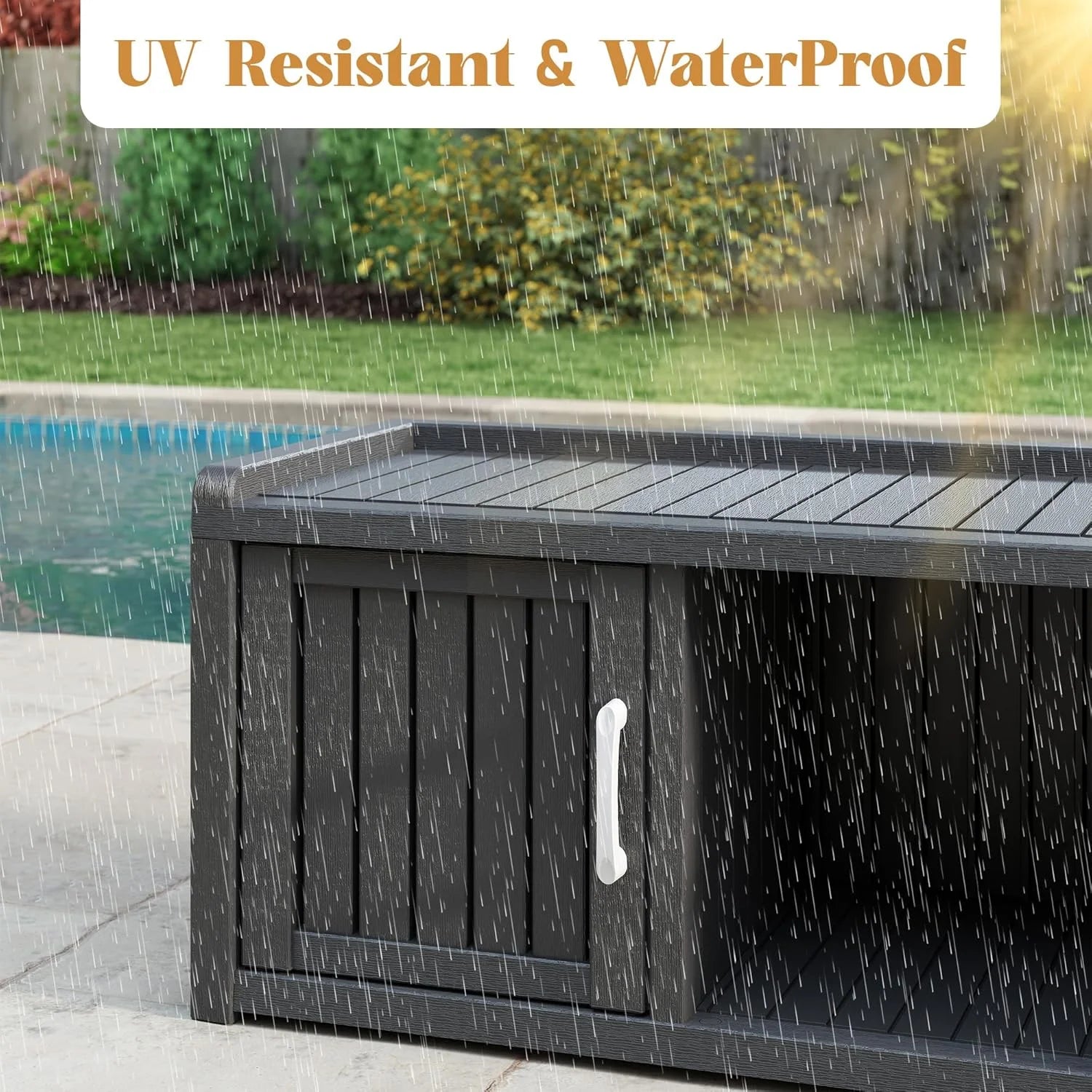 KAMABOKO Outdoor Shoe Storage Cabinet, Waterproof UV - Resistant Entryway Storage Bench Indoor Outdoor with 2 Barn Doors, Adjustable Shelves for Entryway, Bedroom, Hallway, Living Room(Black)