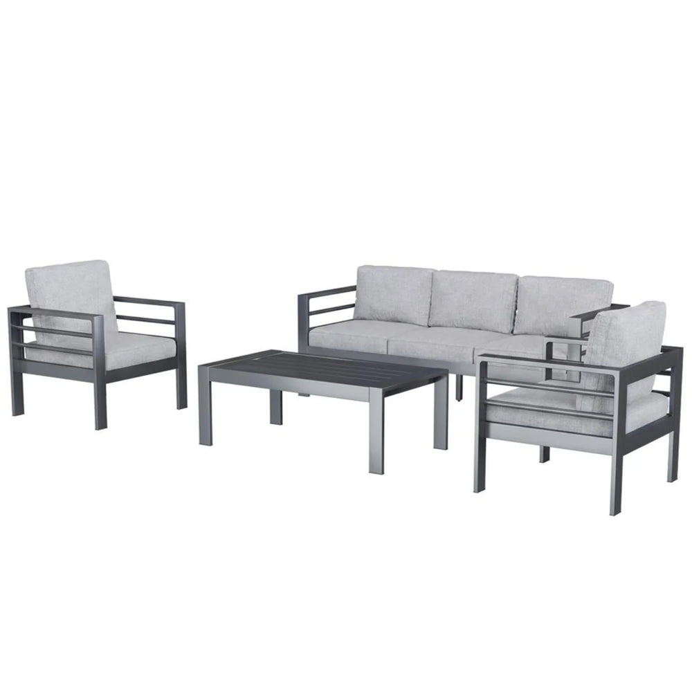 AECOJOY Aluminum Patio Furniture Set, 4 Pieces Outdoor Sectional Sofa Set, Light Gray