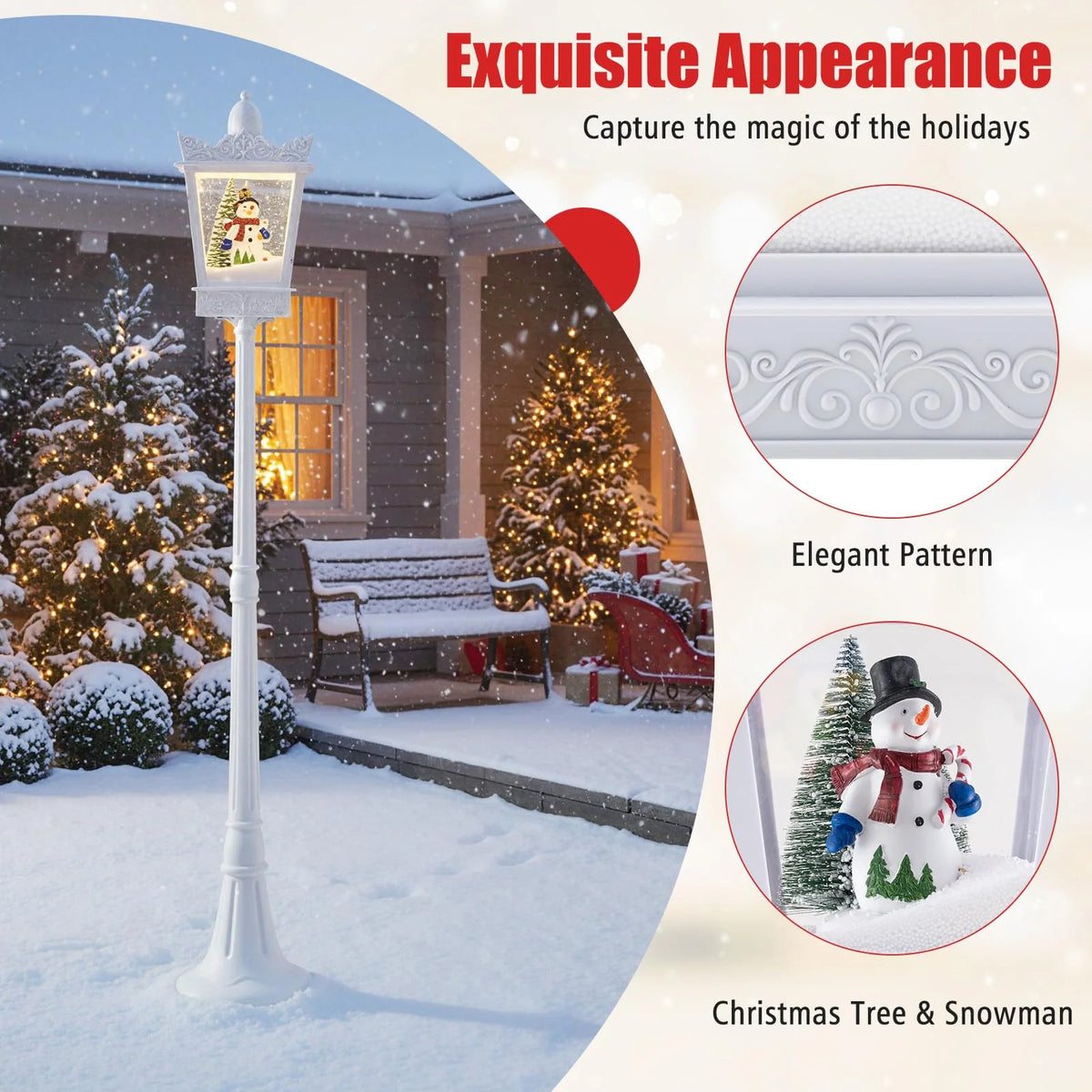 Tangkula 8 ft Musical Christmas Street Light Indoor/Outdoor Lamp Post with Warm White LEDs