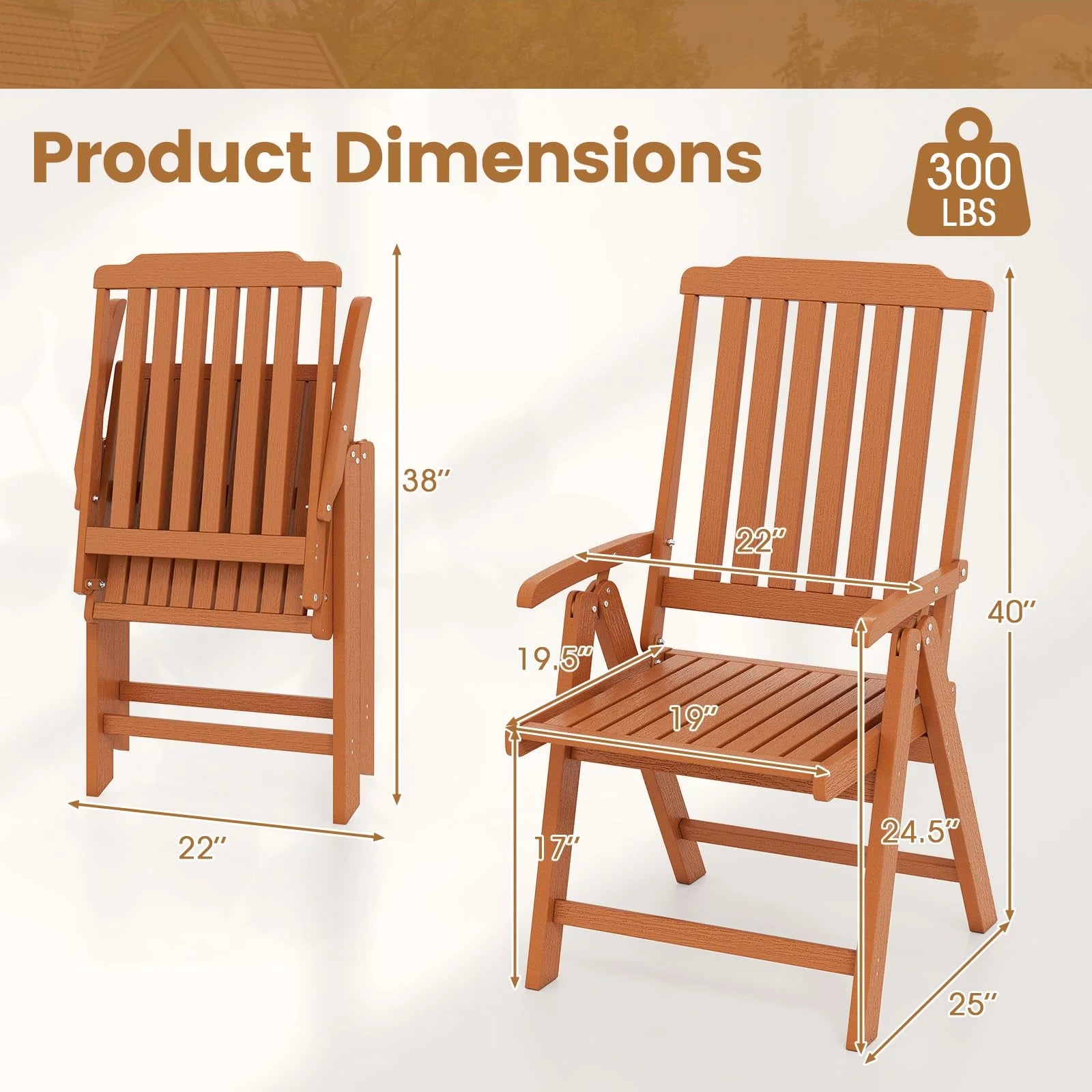 Tangkula Foldable Patio Chair All-Weather HDPE Outdoor Dining Chair with Armrest