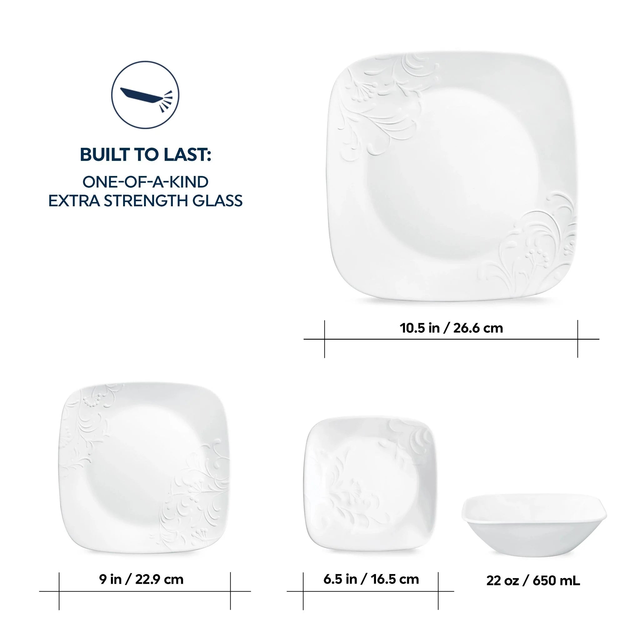 Corelle Cherish 16 - Piece Embossed Square Glass Dinnerware Set (Service for 4)