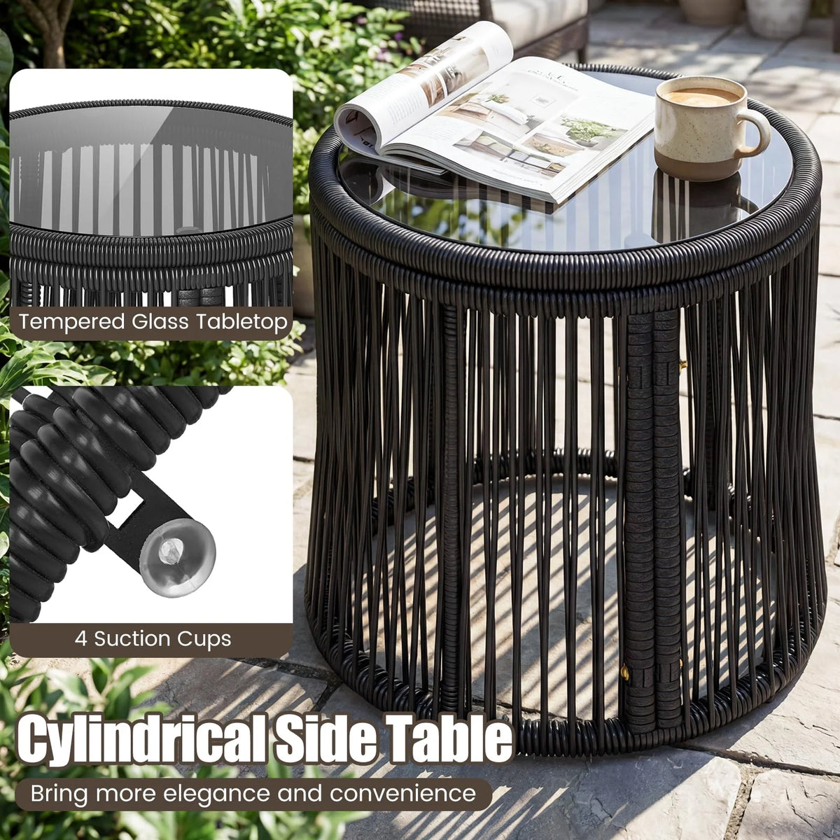 Tangkula 3 Pieces Patio Rattan Bistro Conversation Set