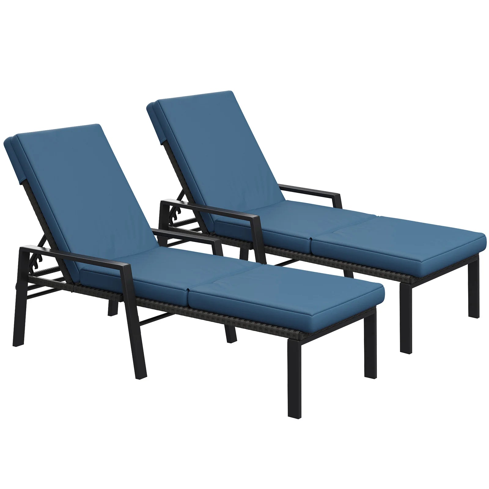 AECOJOY Chaise Lounge Chairs for Outside Set of 2, Adjustable Wicker PE Rattan Patio Pool Recliner Chair with Removable Cushion