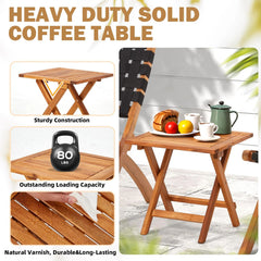 AECOJOY 3 Piece Patio Furniture Set, Acacia Wood Outdoor Bistro Set with Coffee Table & Folding Chairs