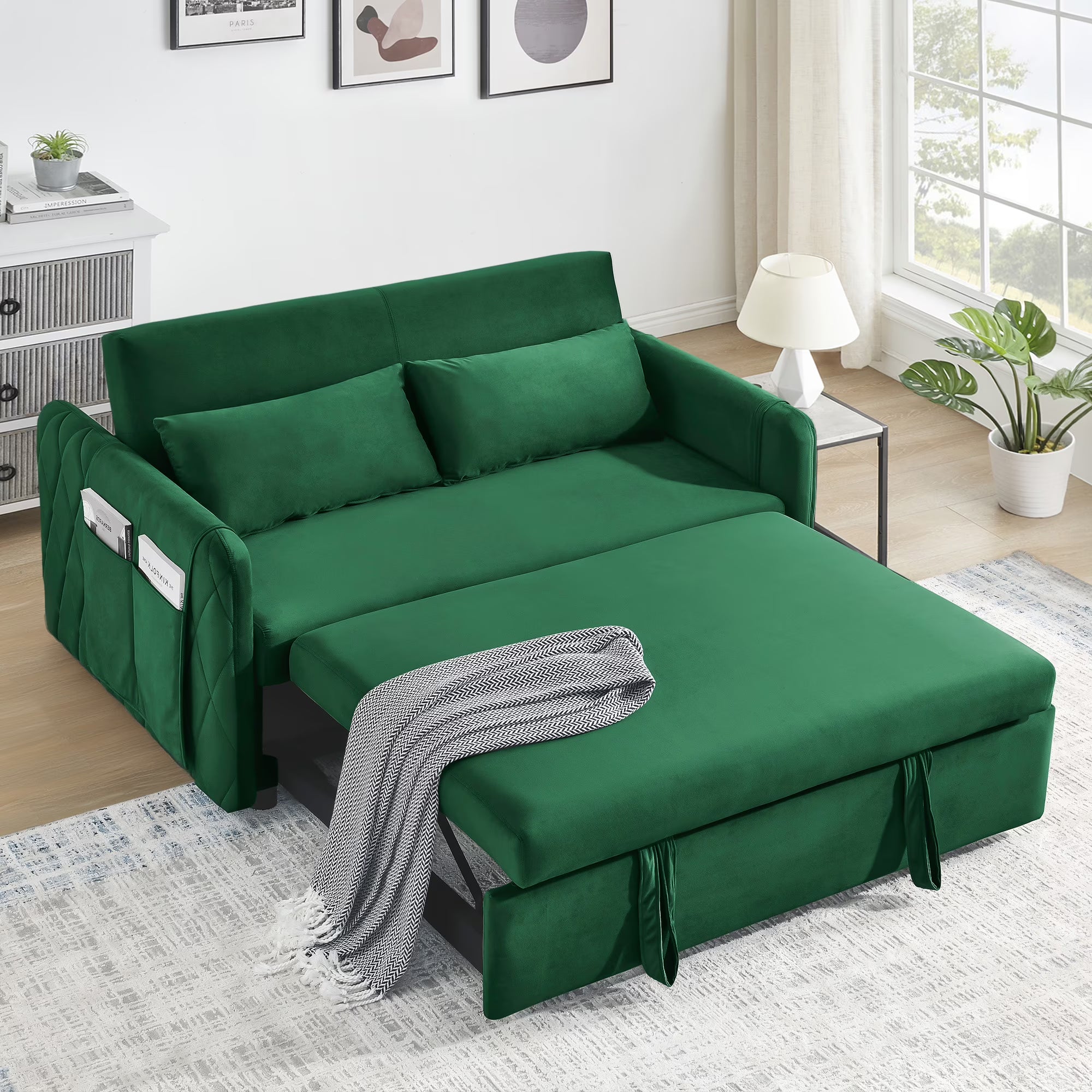 Convertible Sofa Bed, 3 in 1 Sleeper Sofa with 2 Pillows and Adjustable Backrest for Living Room Office, Black