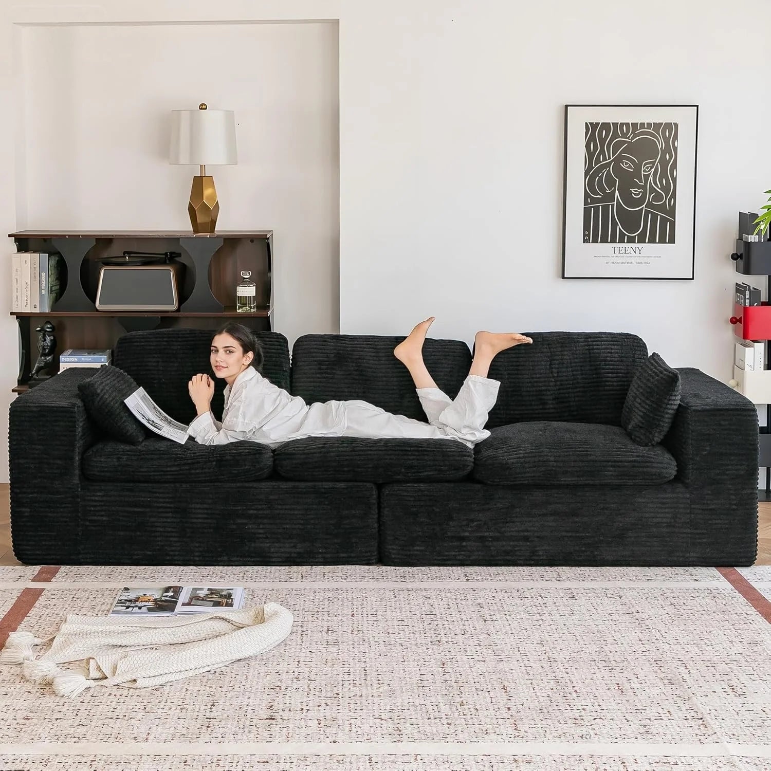 AECOJOY 110" Oversized Sofa for Living Room, 3 Seater Cloud Boneless Couch with Fluffy Seat Cushions