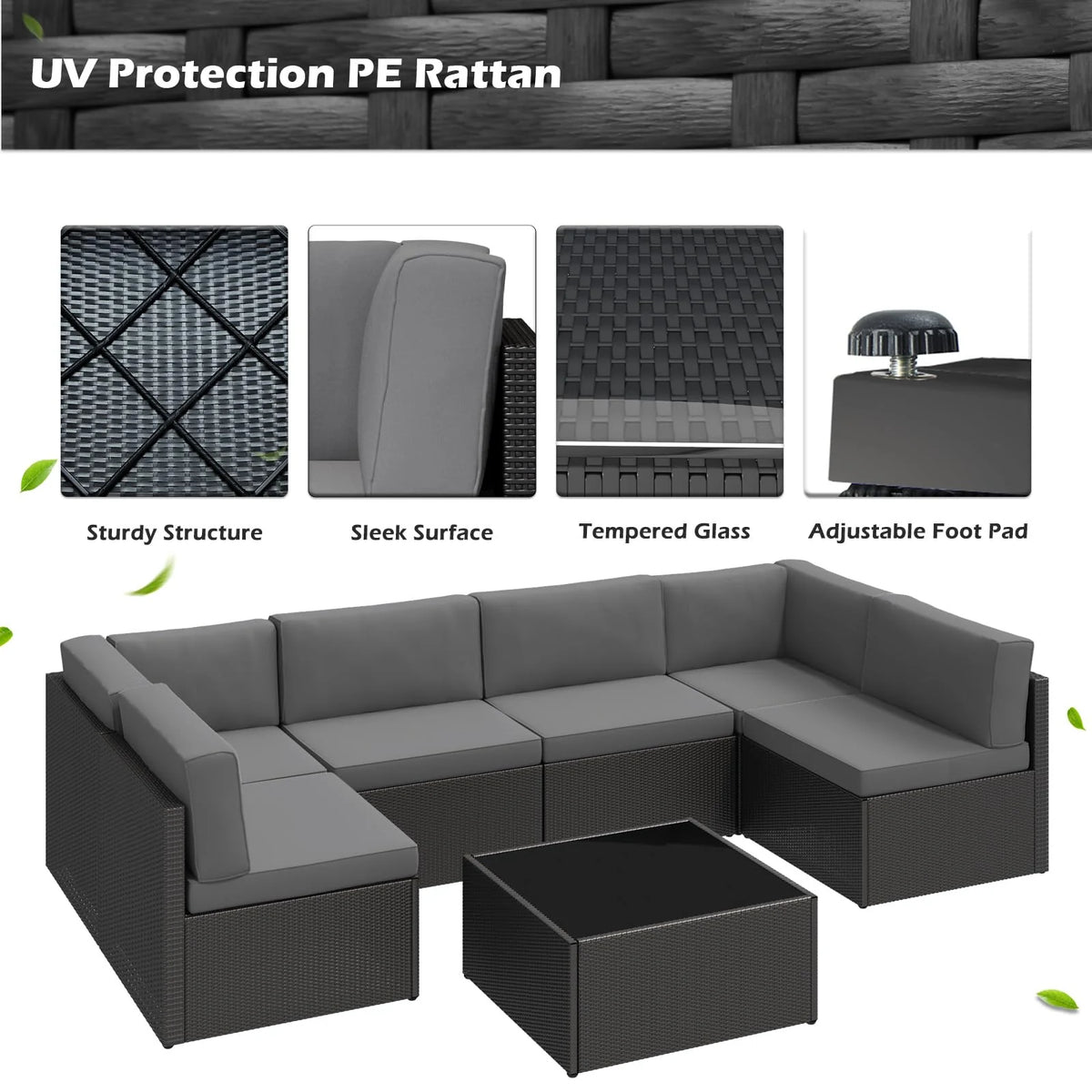 AECOJOY 7 Piece Outdoor Patio Furniture Set, Black & Dark Gray