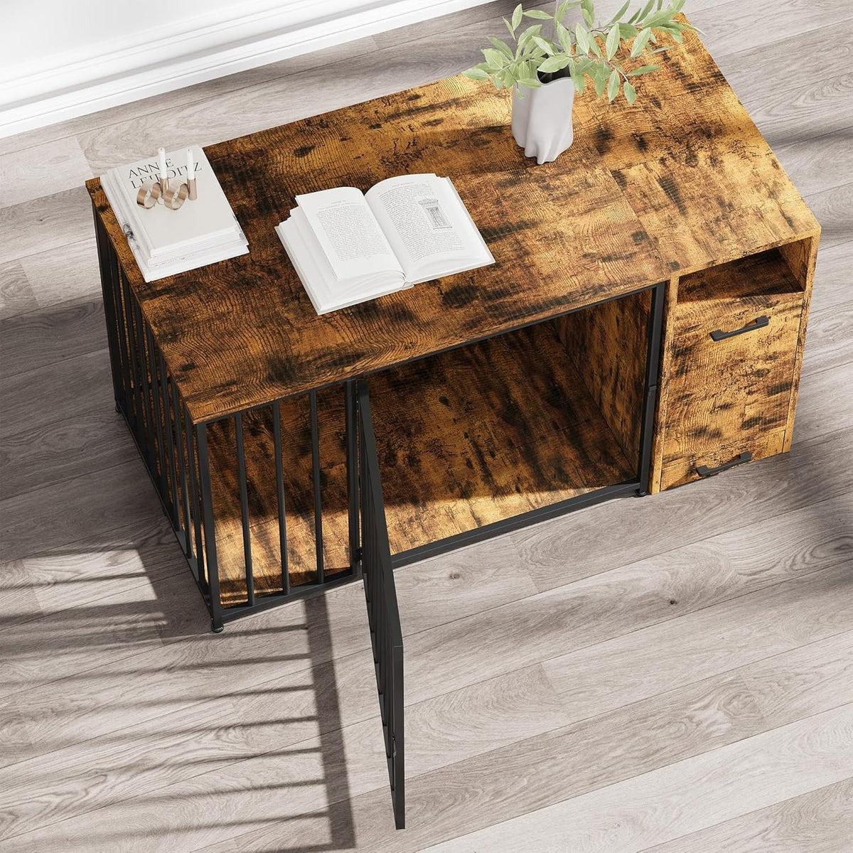 AECOJOY Dog Crate Furniture with Storage Cabinet, 36 Inch Wooden & Steel Decorative Indoor Kennel, Pet Cage End Table