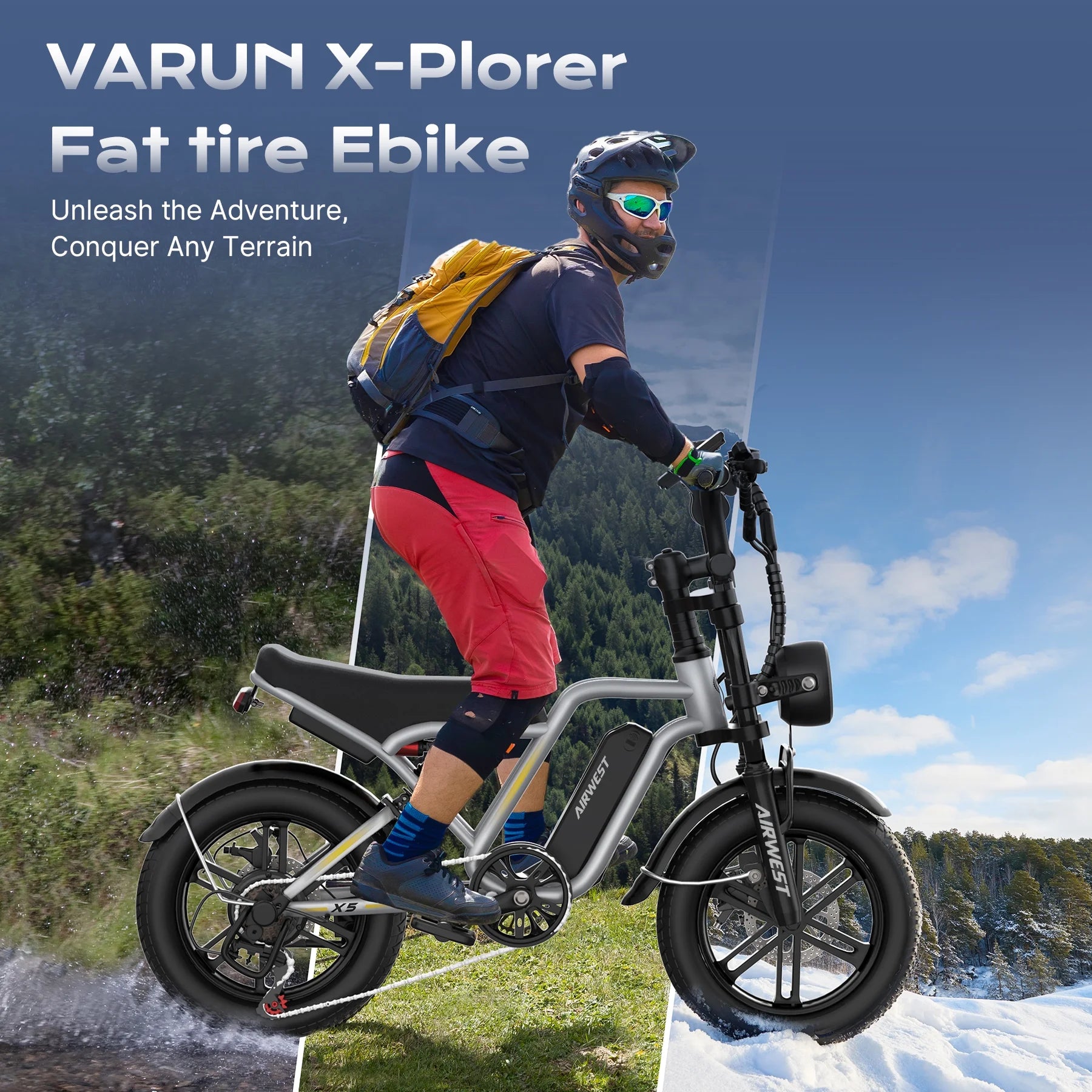 AIRWEST Peak 1000W Electric Bike for Adults - Reaches 25MPH, 65 Miles Long Range, 48V 13ah Battery, Full Suspension, 7 - Speed, 20" Fat Tire Electric Motorcycle Dirt Bike, UL2849