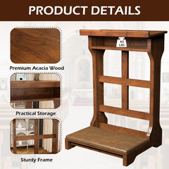 AECOJOY Acacia Wood Prayer Kneeler Bench with Storage Shelf & Soft Cushion, Comfortable Wooden Kneeling Meditation Seiza Stool for Praying