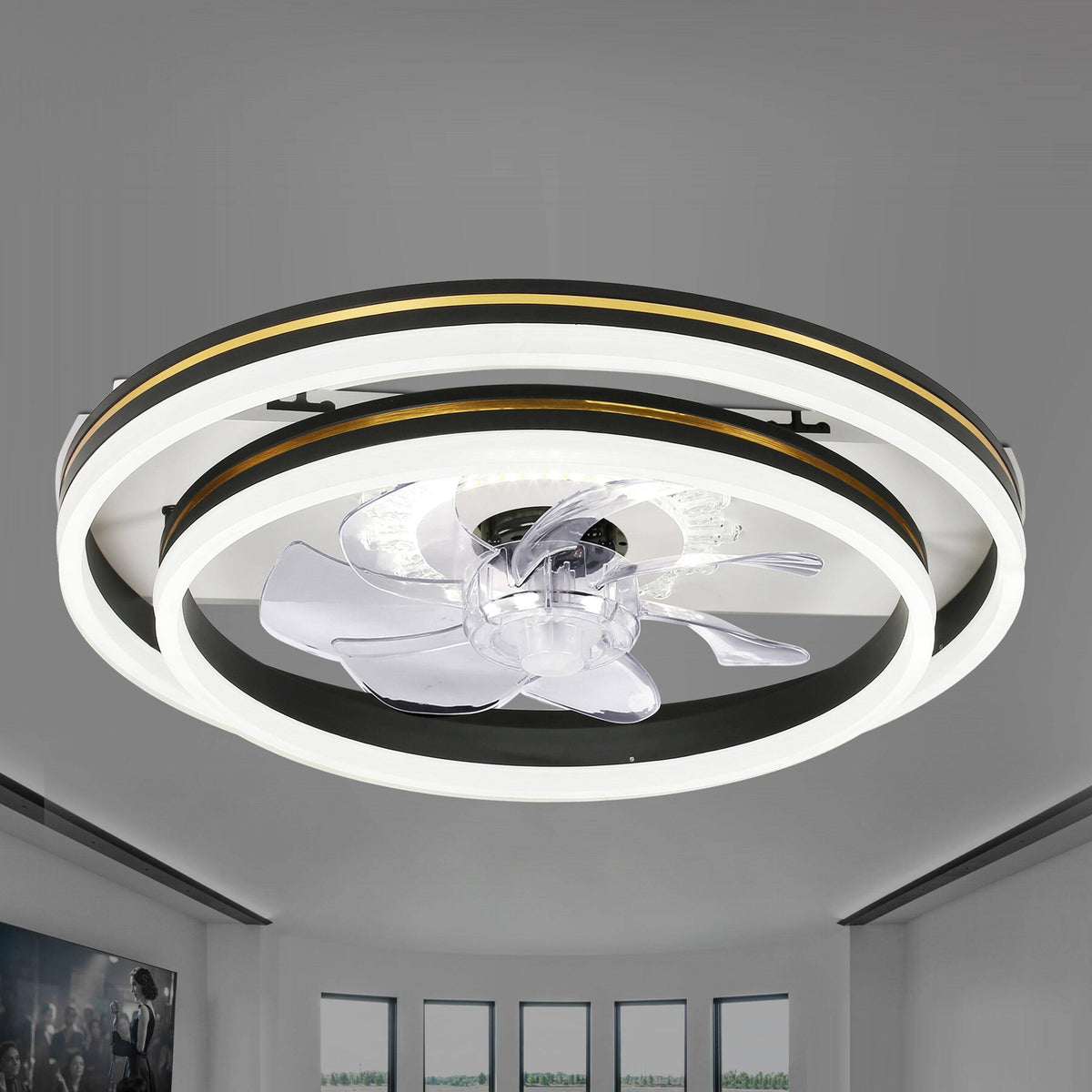 Flero 20-in Black Color-Changing Integrated LED Indoor Flush Mount Ceiling Fan with Light and Remote (7-Blade)