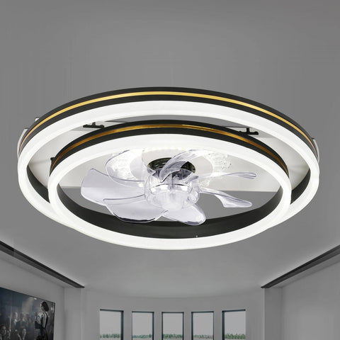 Flero 20-in Black Color-Changing Integrated LED Indoor Flush Mount Ceiling Fan with Light and Remote (7-Blade)