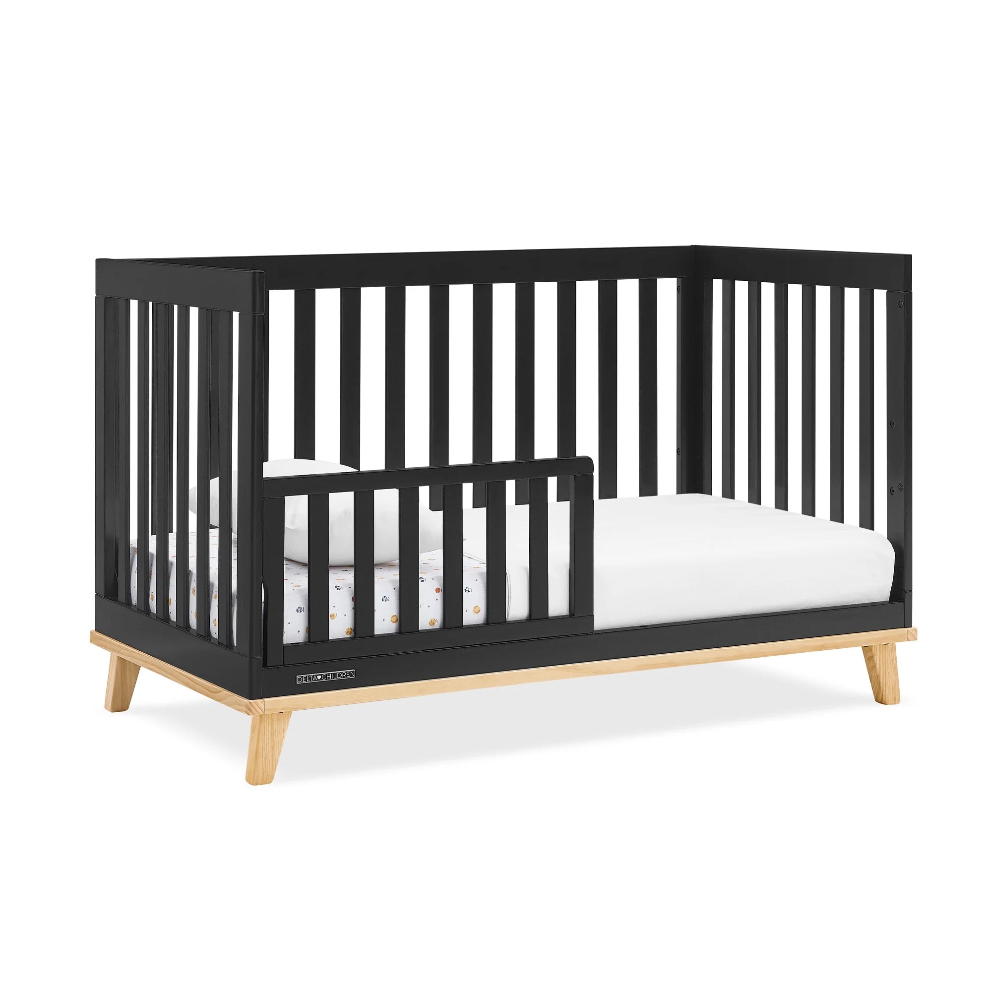 Delta Children Frankie 4 - in - 1 Convertible Crib - Greenguard Gold Certified, Black with Natural