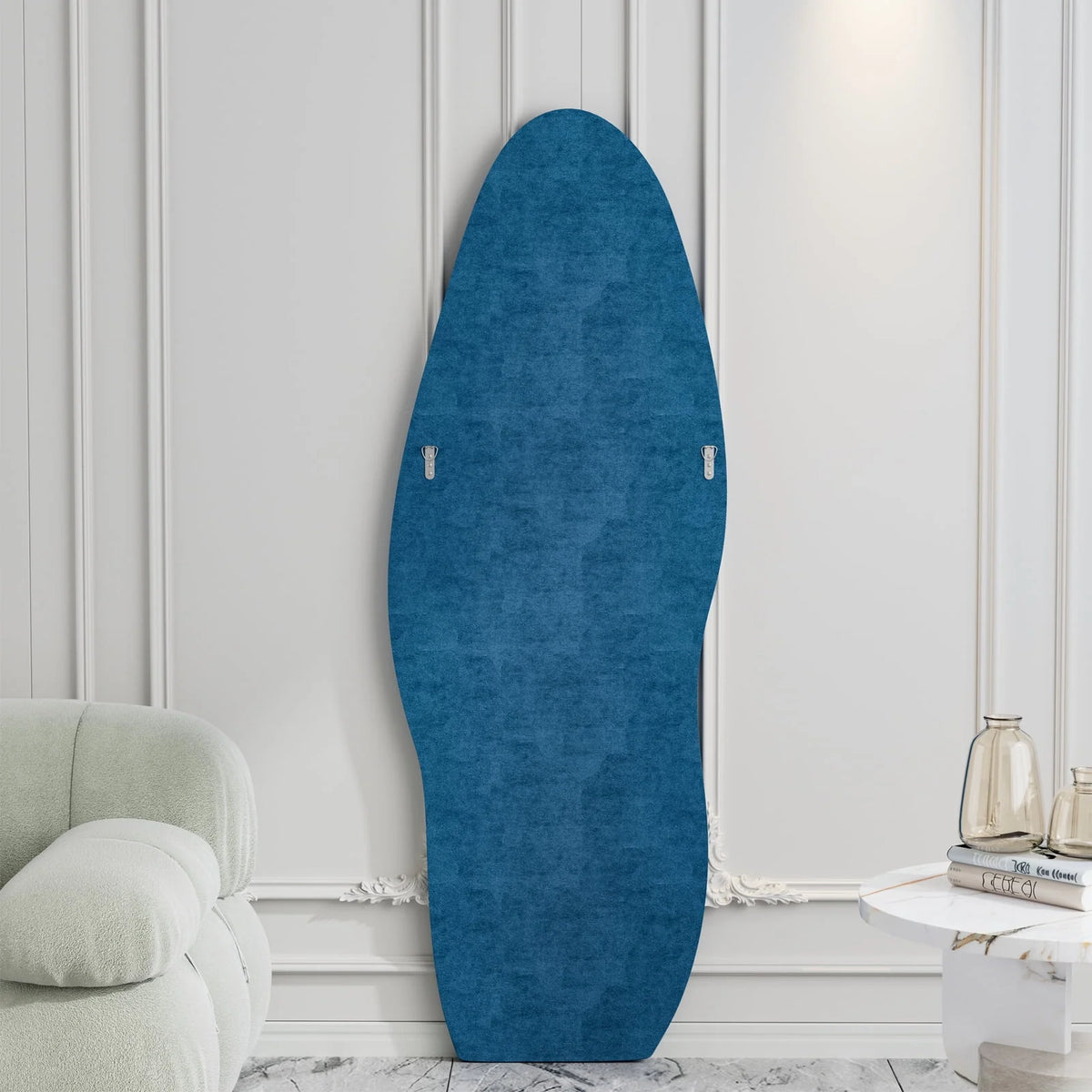 VLUSH Irregular Full Length Mirror, Floor Mirror Hanging & Leaning, 63"x24" Wavy Wall Mirror (Blue)
