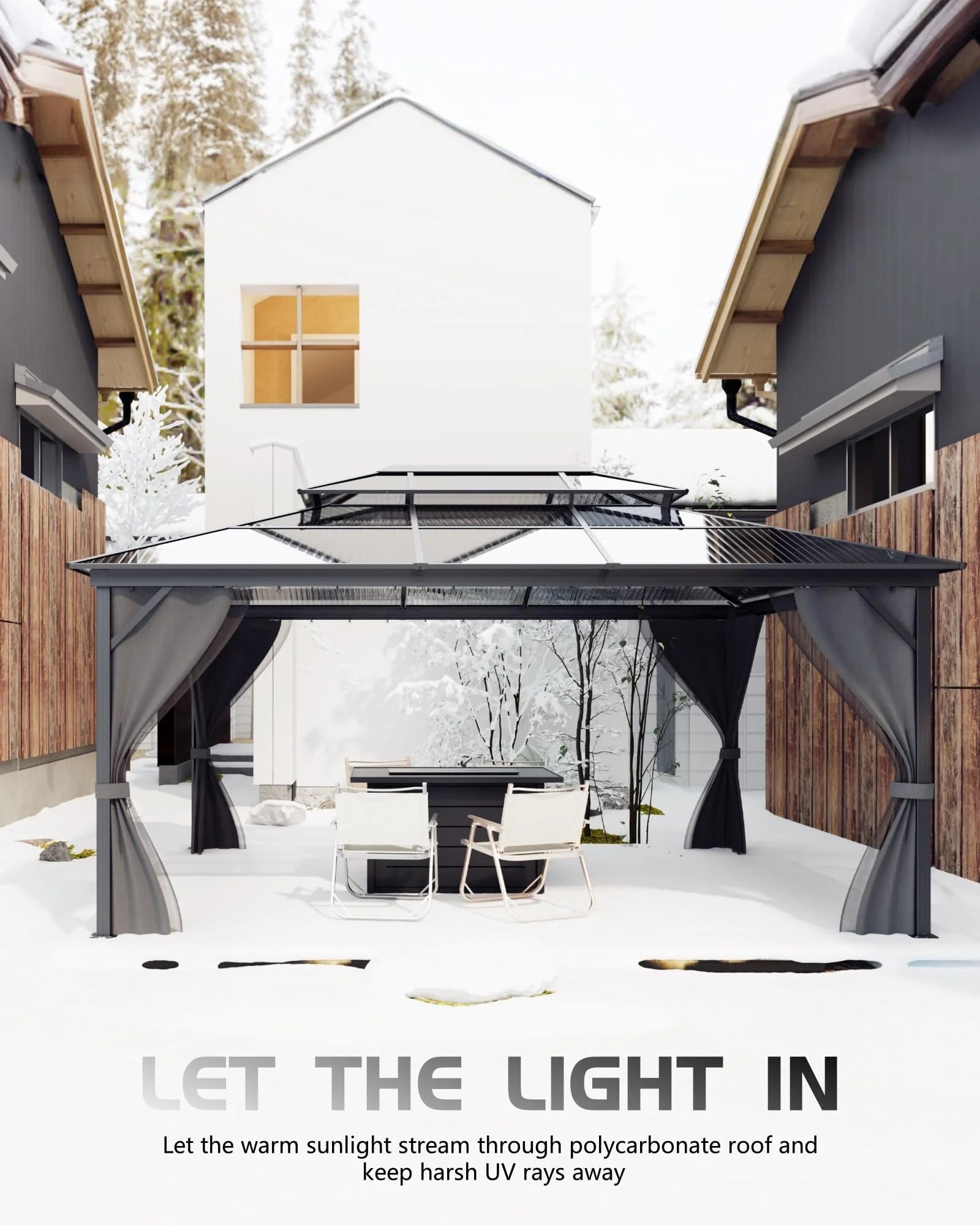 TROPOW Gazebos for Gardens, All Seasons Gazebos, Hardtop Gazebo 10'X13' for All-Weather, Double Polycarbonate Sheets Roof, Aluminum Alloy Frame, Net, and Curtain, Permanent Building for Patio, Gray
