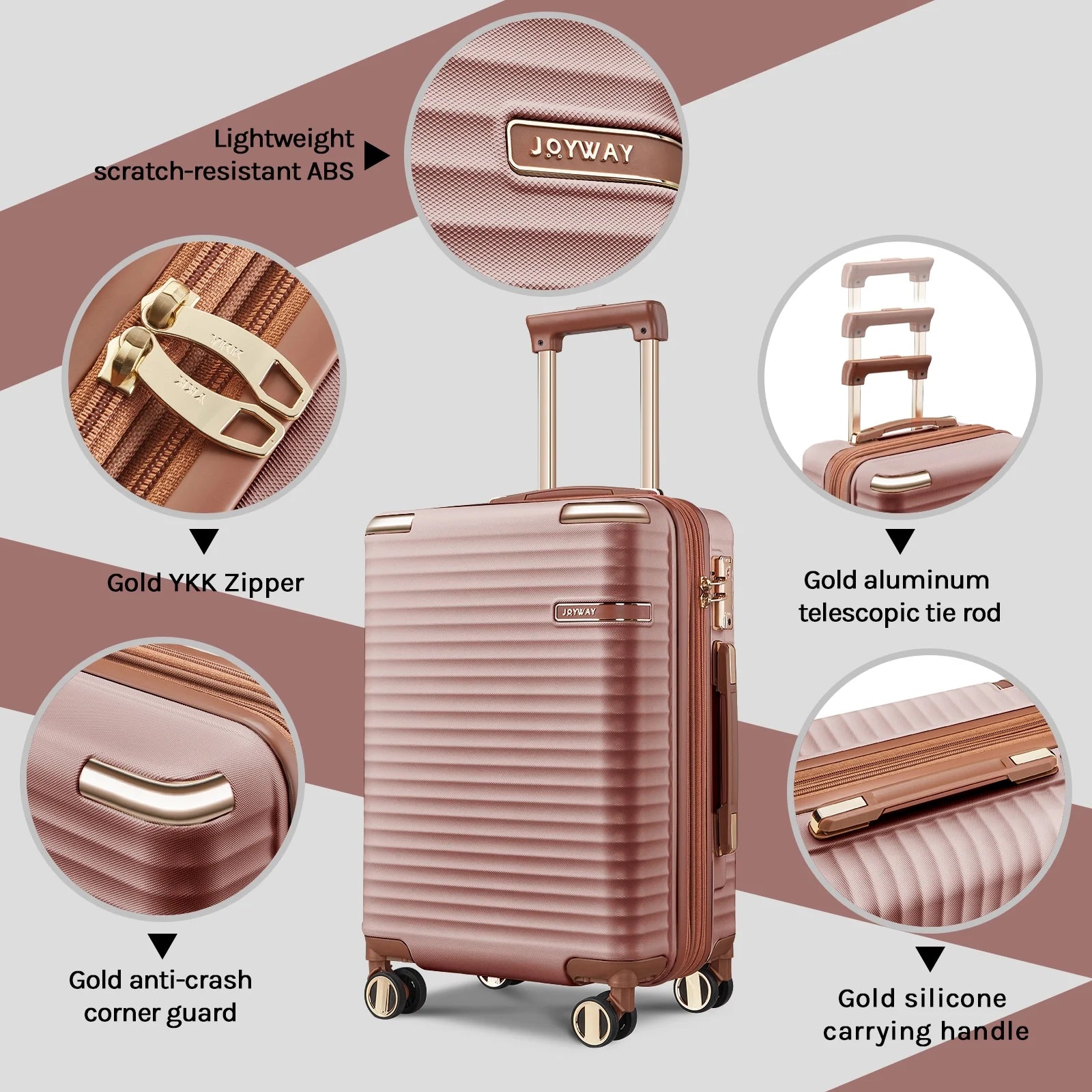 Joyway 3 - Piece Carry - on Luggage Set with Swivel TSA Lock and Leather Carry Bag