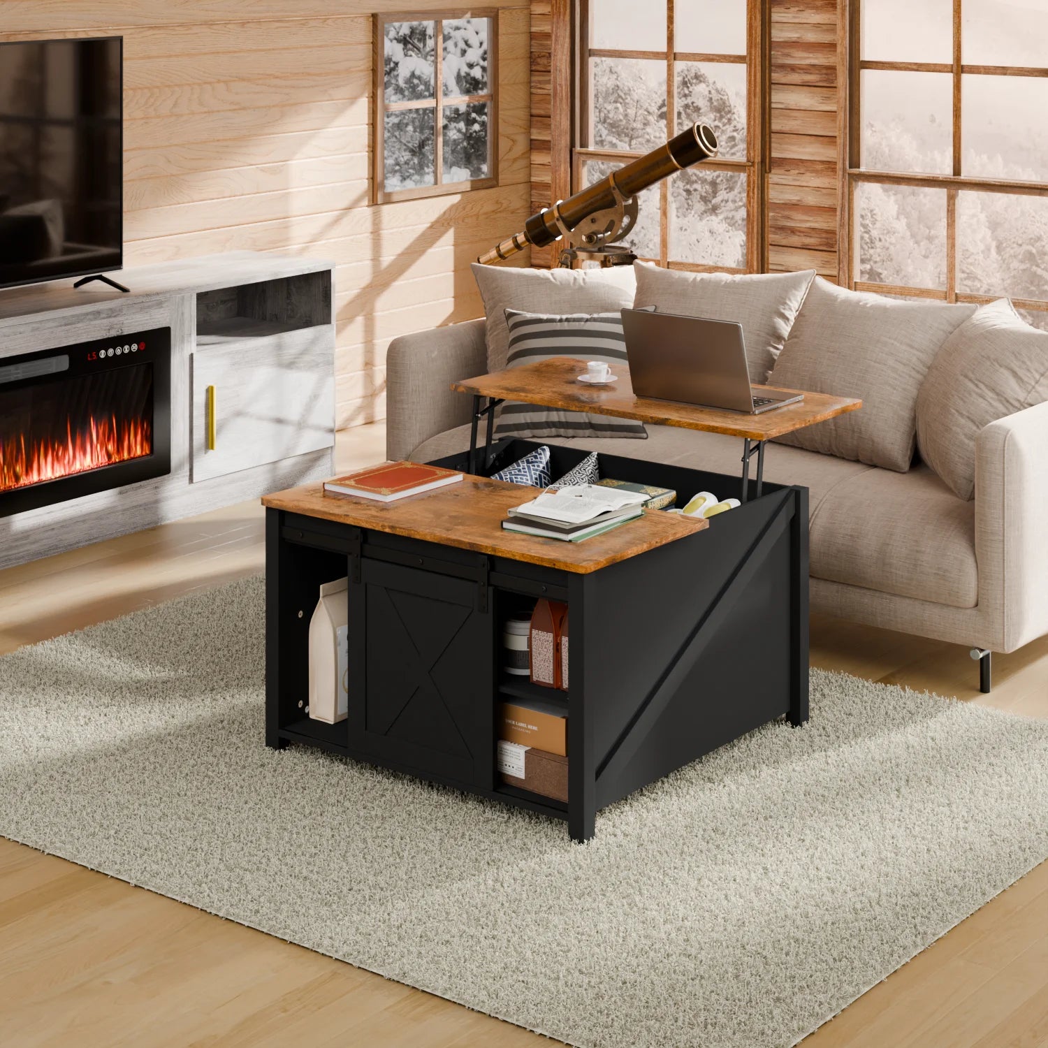 Waleaf Wooden Coffee Table, Lift Top Coffee Table with Large Hidden Storage Shelf for Living Room