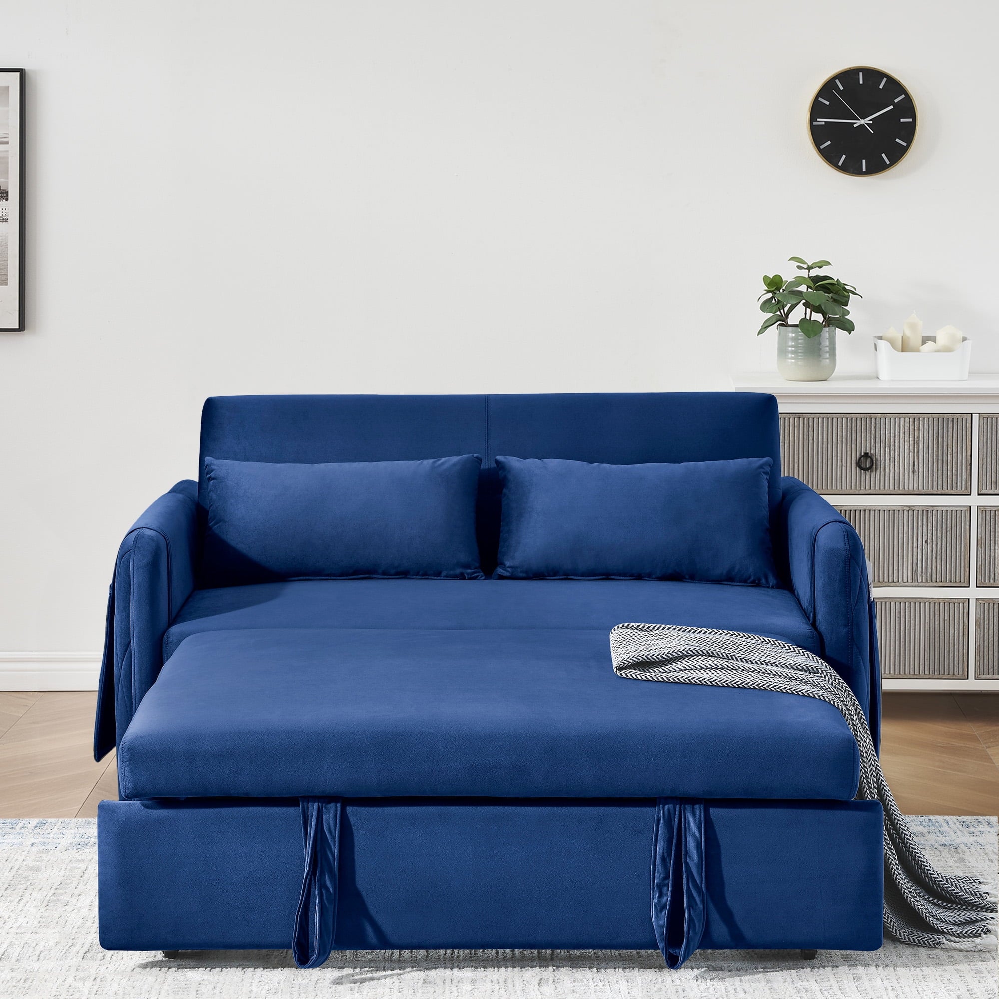 Convertible Sofa Bed, 3 in 1 Sleeper Sofa with 2 Pillows and Adjustable Backrest for Living Room Office, Black