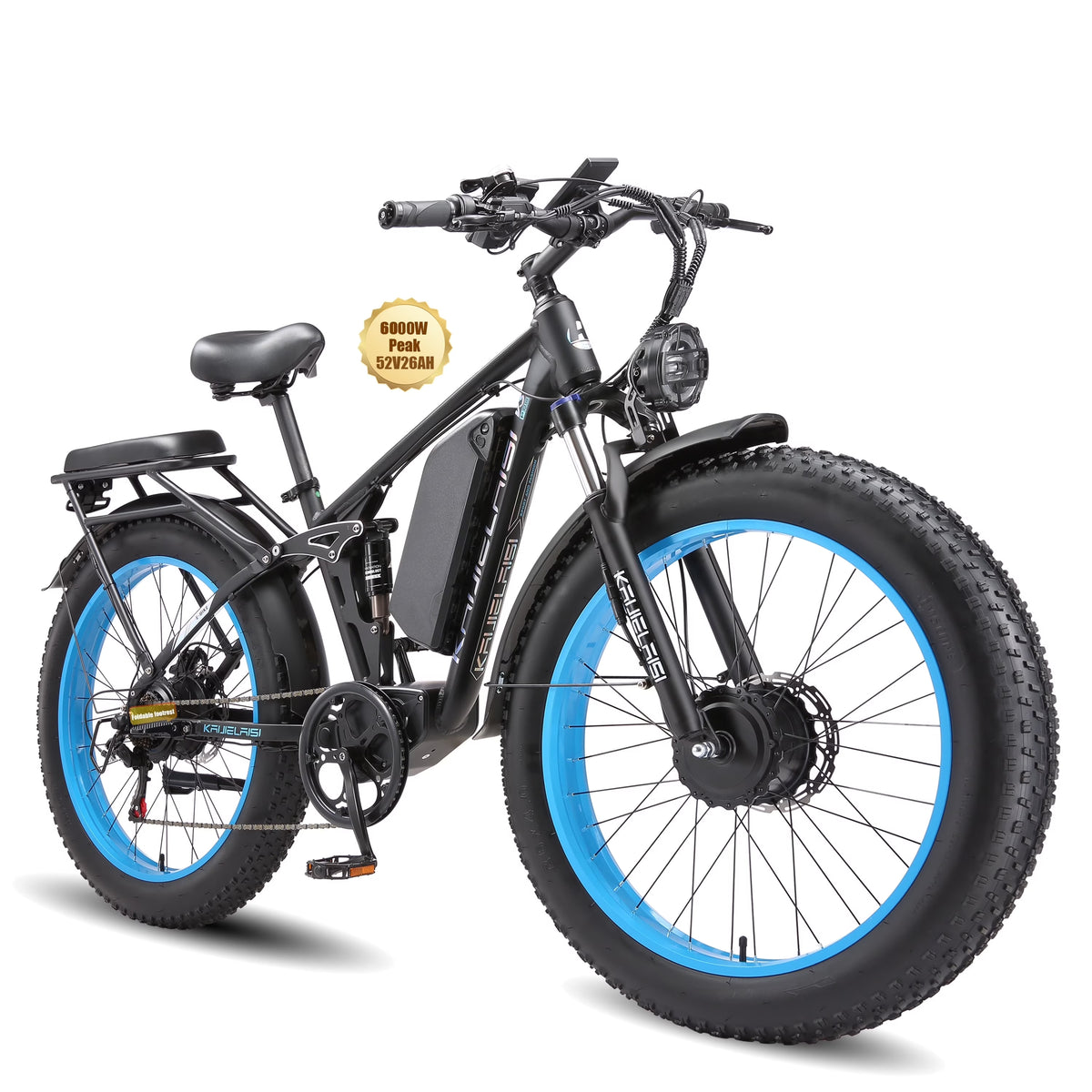KAIJIELAISI Electric Bike for Adults, AWD Ebikes Dual Motor Peak 6000W, 26'' Fat Tire Bikes with 52V 26AH Battery Hydraulic Brake ??electric Bicycle, 7 Speed Mountain Ebike UL 2849
