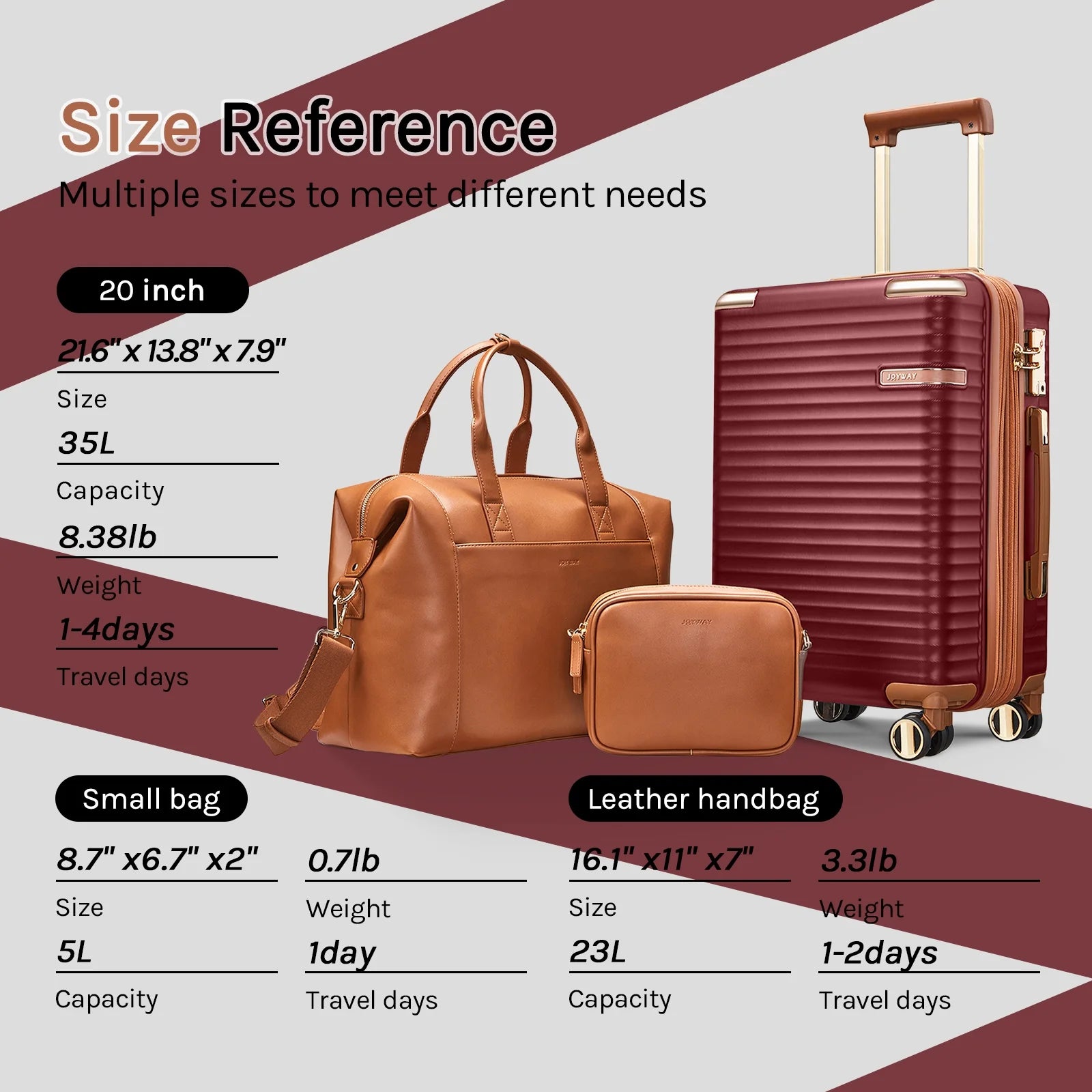 Joyway 3 - Piece Carry - on Luggage Set with Swivel TSA Lock and Leather Carry Bag