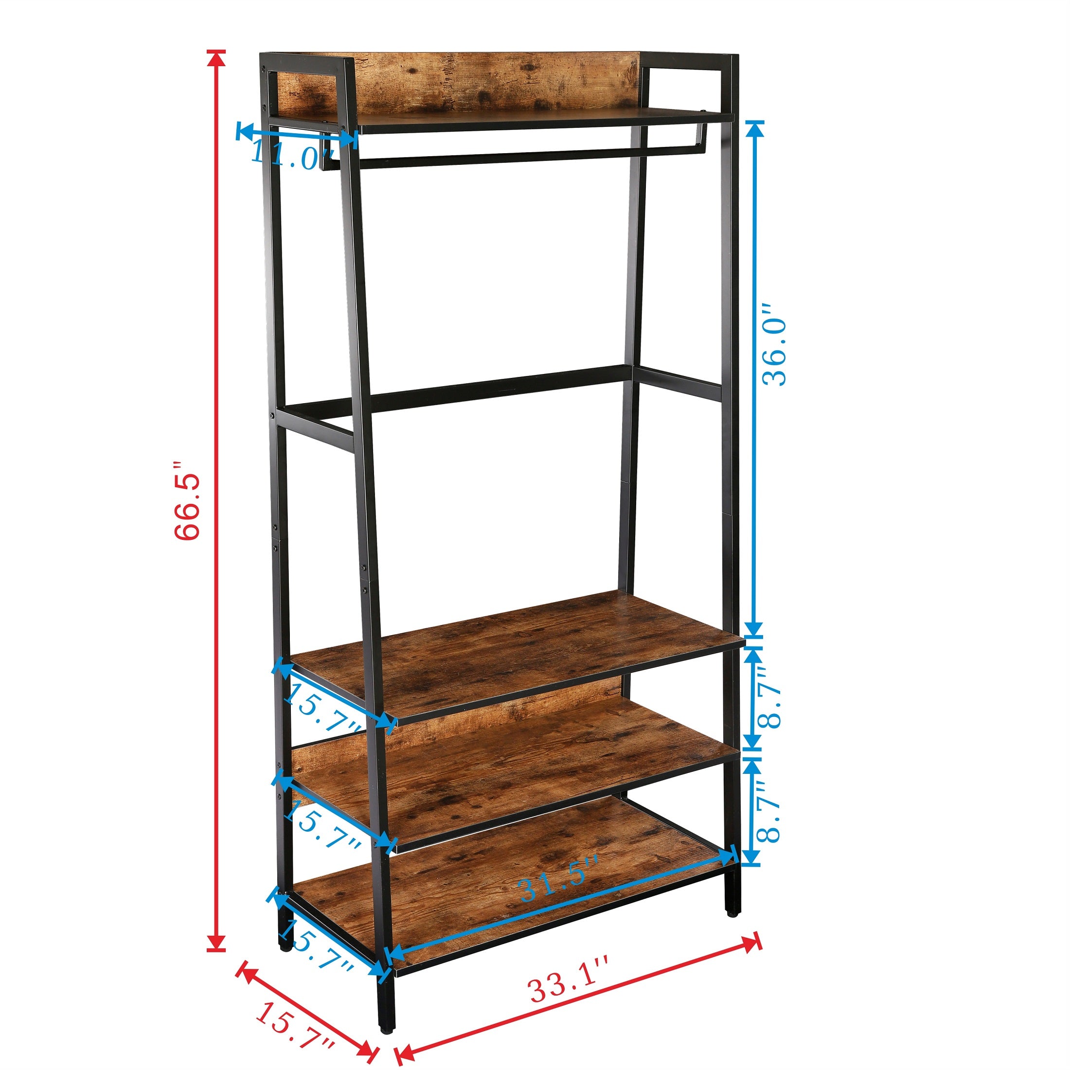 JJS 33" Entryway Coat Rack, Industrial Rustic Hall Tree Shoe Bench with Storage Drawers and Shelf for Hallway, Wood Look Accent Furniture with Metal Frame, Rustic Brown