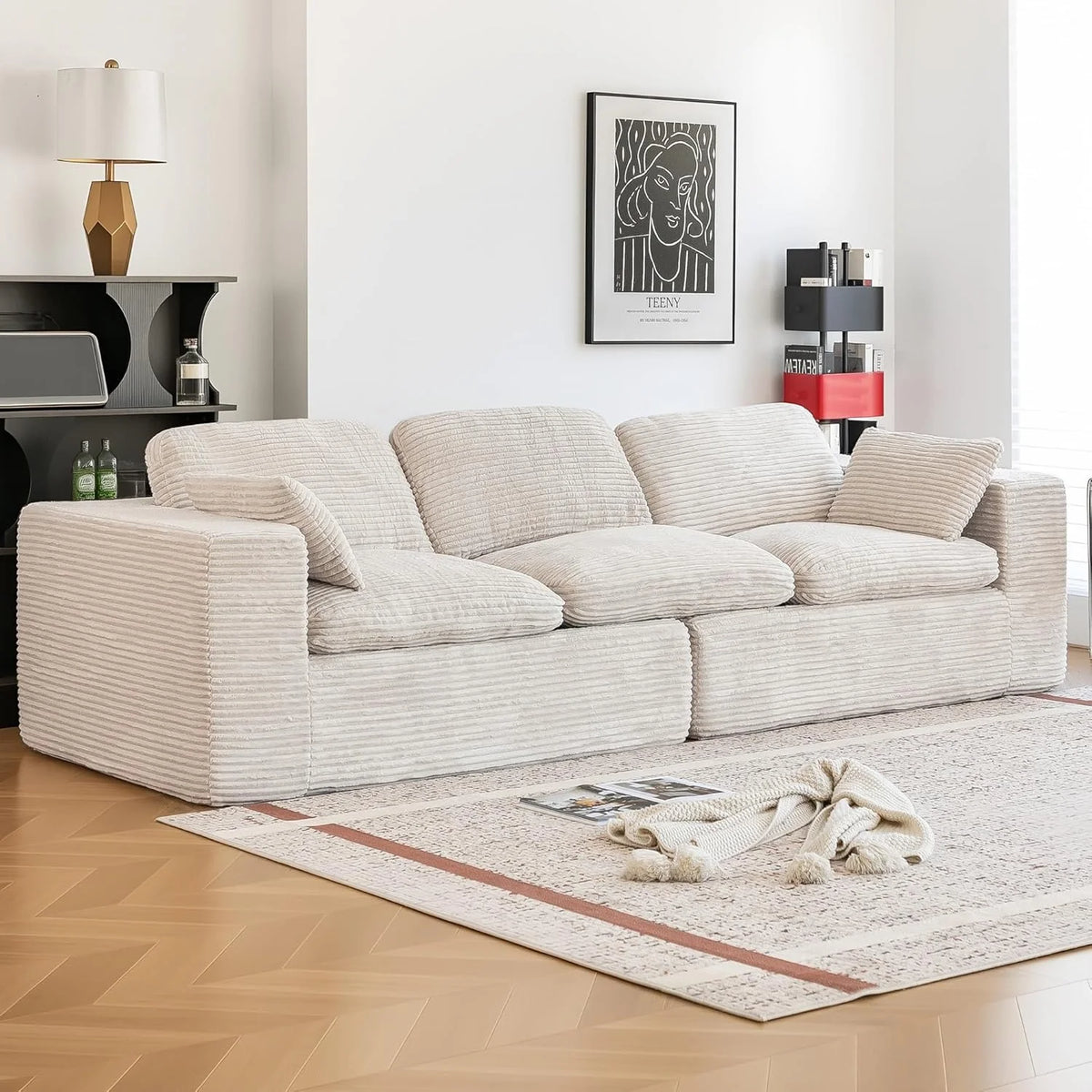 AECOJOY 110" Oversized Sofa for Living Room, 3 Seater Cloud Boneless Couch with Fluffy Seat Cushions