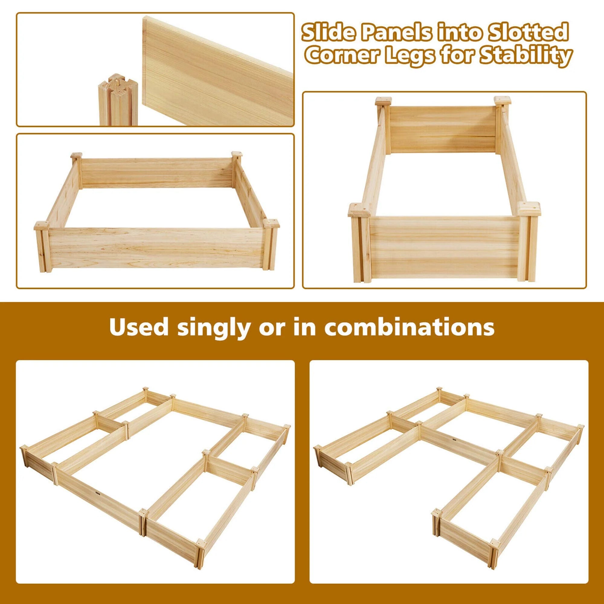 U-Shaped Raised Garden Bed, 92.5" x 95" Extra Large Fir Wood Planter Box for Vegetables & Flowers, 5-Tier Modular Design for Backyard Patio