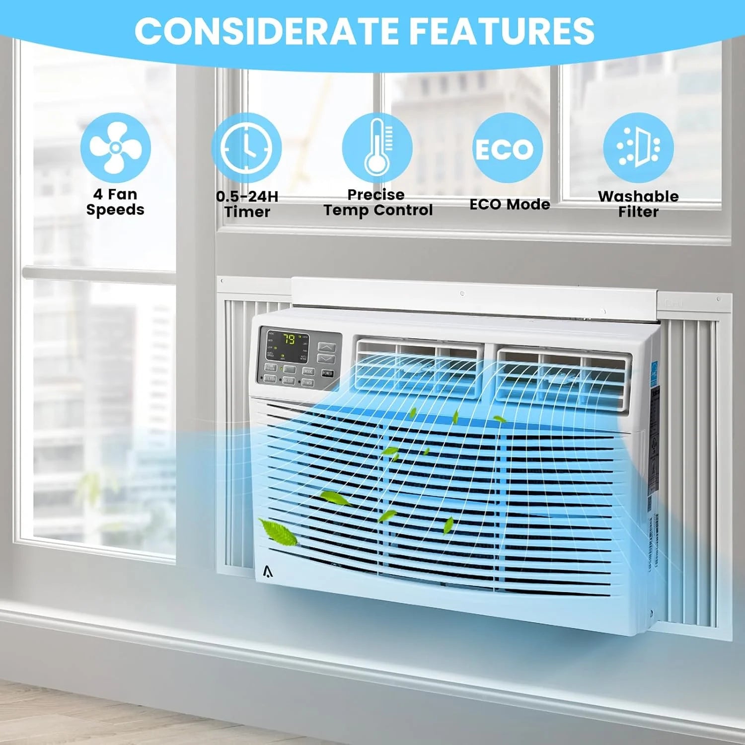 M Optimized 12000BTU Window Air Conditioner with Wi - Fi Enabled, Remote Control, Air Conditioner Window Unit Cooling up to 550sq.ft, 115V Window Ac Units for Rooms, Dehumidifier, Fan, Reusable Filter
