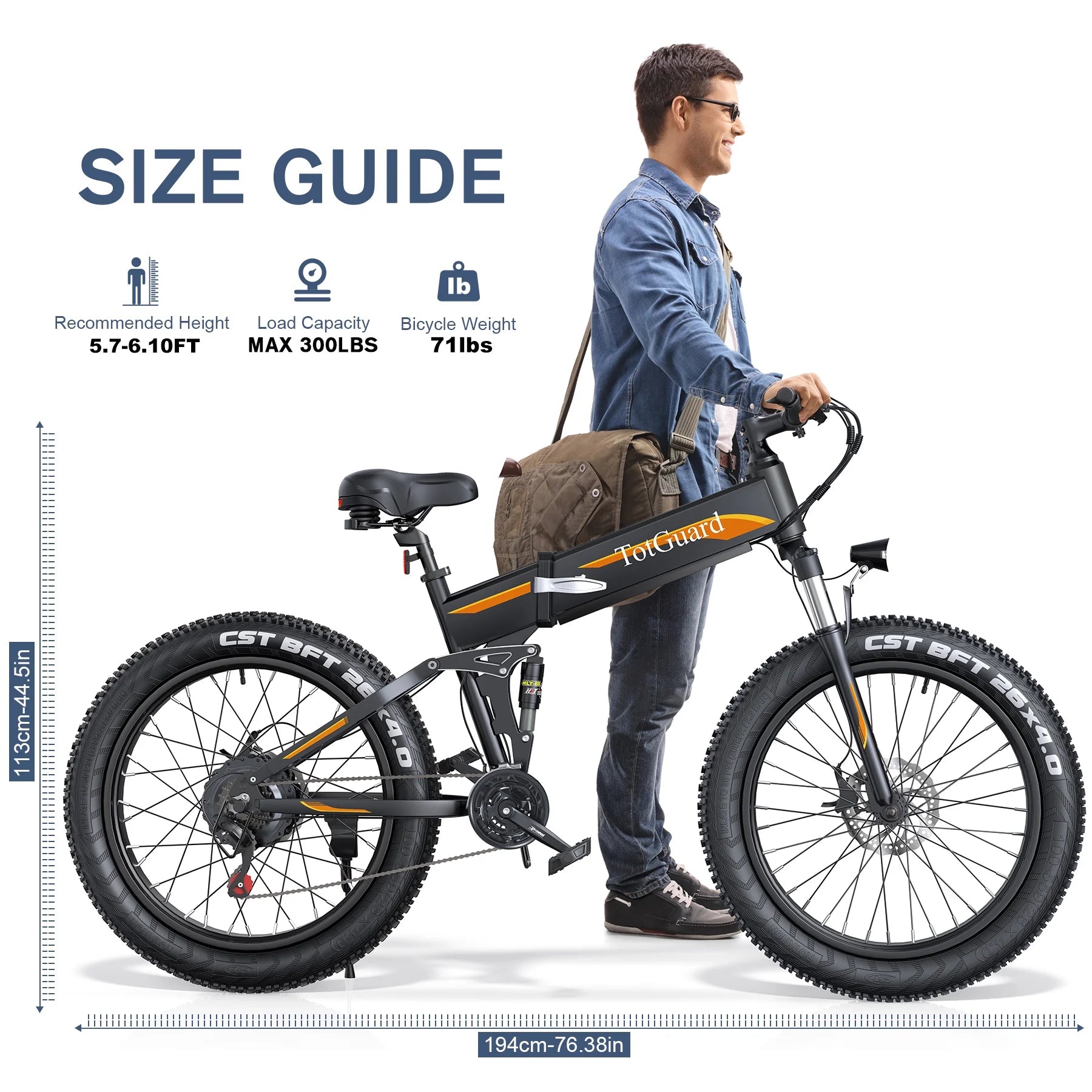 Totguard 26"x4" Electric Bike, Fat Tire 500W Ebike, Foldable Electric Bicycles E Bikes for Adults Electric 48V 10ah Battery, Dual Shock Absorber, Lockable Fork UL2849