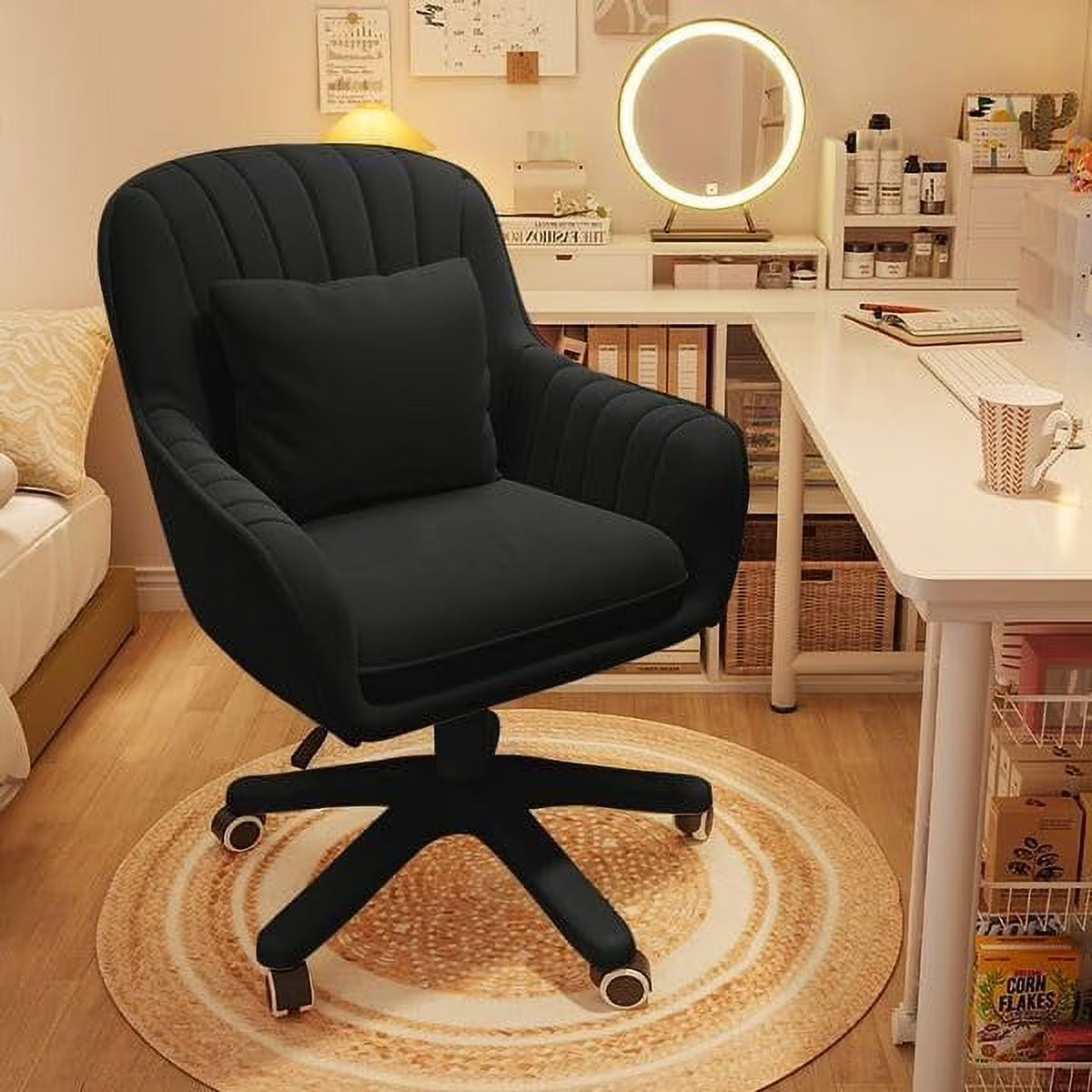 Home Office Chair Computer Chair with Mid - Back Upholstered Modern Tufted Computer Task Chair Swivel Height Adjustable Velvet Accent Chair.white