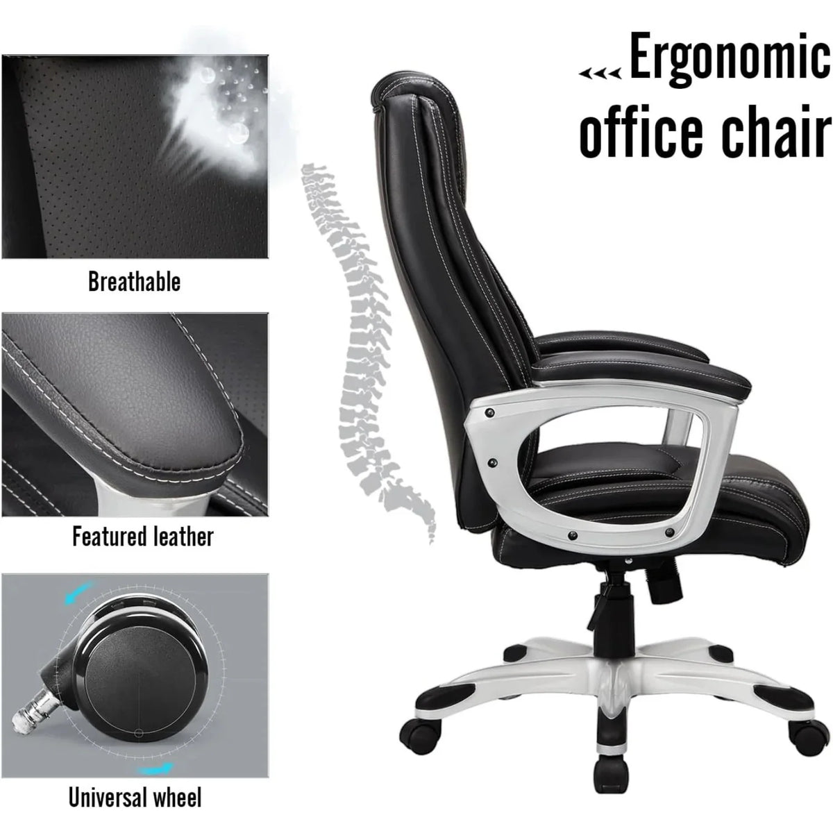 AECOJOY Office Chair Ergonomic, Leather Office Chair with High Back
