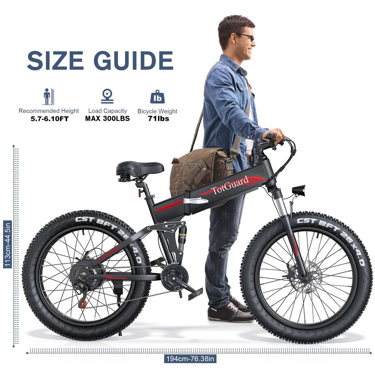 Totguard 26"x4" Electric Bike, Fat Tire 500W Ebike, Foldable Electric Bicycles E Bikes for Adults Electric 48V 10ah Battery, Dual Shock Absorber, Lockable Fork UL2849