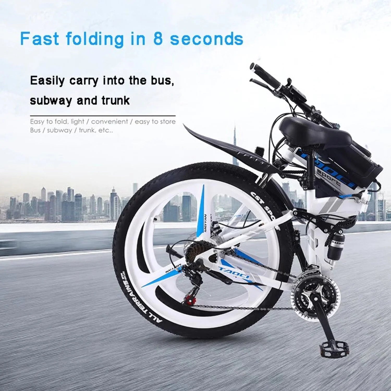 Electric Folding Mountain Bike 26 in 21 Speed Long Endurance Power - Assisted Bicycle Electric City Bike