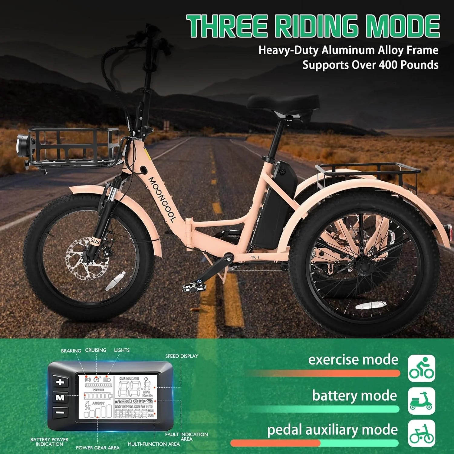 ABORON 3.0 Fat Tire Electric Trike for Senior Foldable E - Bike, 500W Motorized Tricycle Adult 20" Folding 3 Wheel Electric Commute Bike Trike W/48V Battery and Storage Baskets