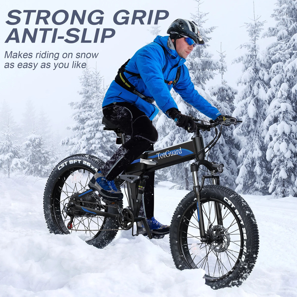 Totguard 26"x4" Electric Bike, Fat Tire 500W Ebike, Foldable Electric Bicycles E Bikes for Adults Electric 48V 10ah Battery, Dual Shock Absorber, Lockable Fork UL2849