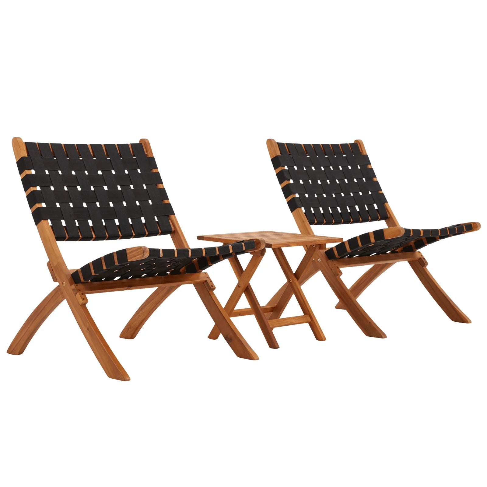 AECOJOY 3 Piece Patio Furniture Set, Acacia Wood Outdoor Bistro Set with Coffee Table & Folding Chairs
