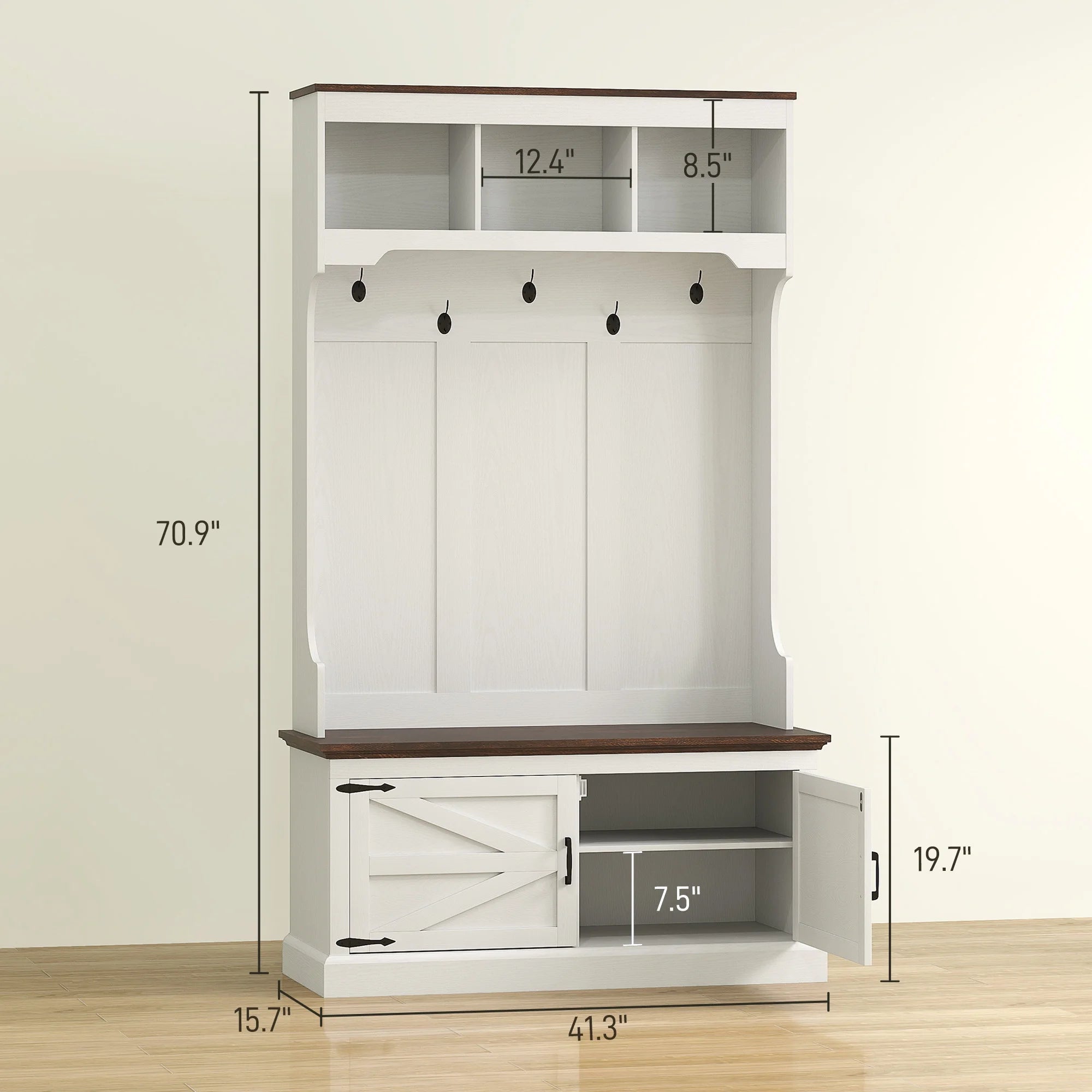 HOMCOM 3 - in - 1 Hall Tree with Shoe Storage, Standing Coat Rack with Shoe Bench, Entryway Furniture with Five Hooks, White Wood Grain