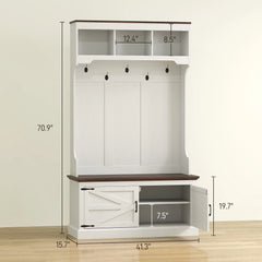 HOMCOM 3 - in - 1 Hall Tree with Shoe Storage, Standing Coat Rack with Shoe Bench, Entryway Furniture with Five Hooks, White Wood Grain