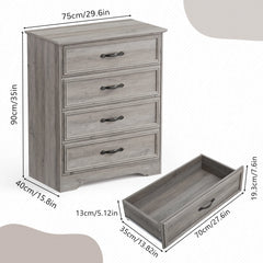 Holliwill 4 Drawer Dressers for Bedroom, Modern Wood Chest of Drawers Storage Cabinet for Living Room, Hallway, Gray