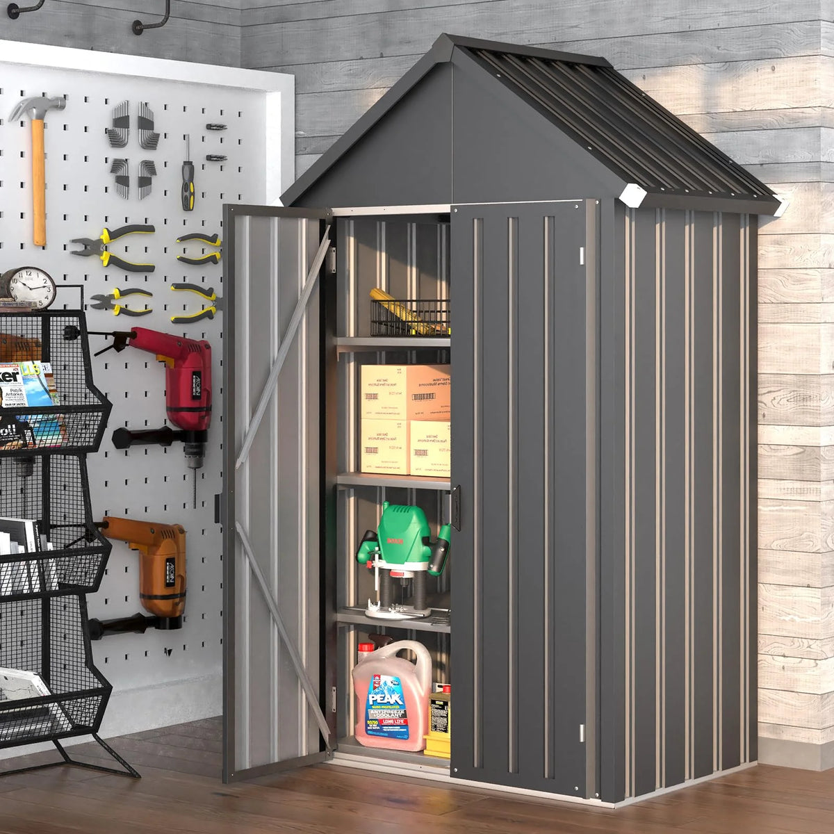 AECOJOY Outdoor Storage Cabinet Waterproof with Shelves, Vertical Tall Sheds Cabinet