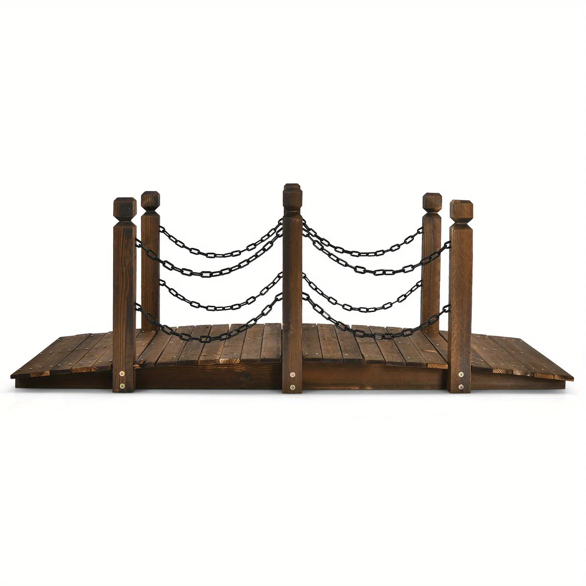 5ft Rustic Wooden Garden Bridge with Railings - Sturdy Fir Footbridge, Weather - Resistant Outdoor Walkway for Weddings, Home Decor, and Gardens, Supports up to 500 lb, Natural Brown Finish