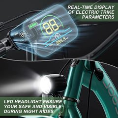 MOONCOOL Electric Tricycle, 350W 36V 24 in 7 Speeds 3 Wheels Electric Bikes for Adults, Motorized Electric Trike Three Wheel Electric Bicycle