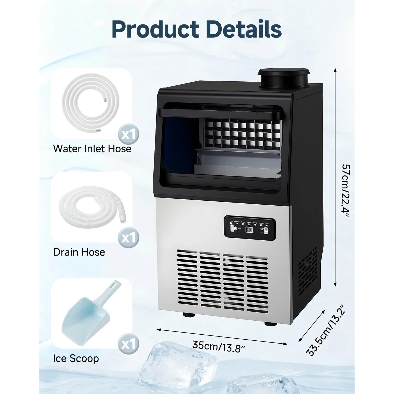 AECOJOY Commercial Ice Maker 90 lbs/24H, Stainless Steel Under Counter Ice Machine with 22 lbs Storage