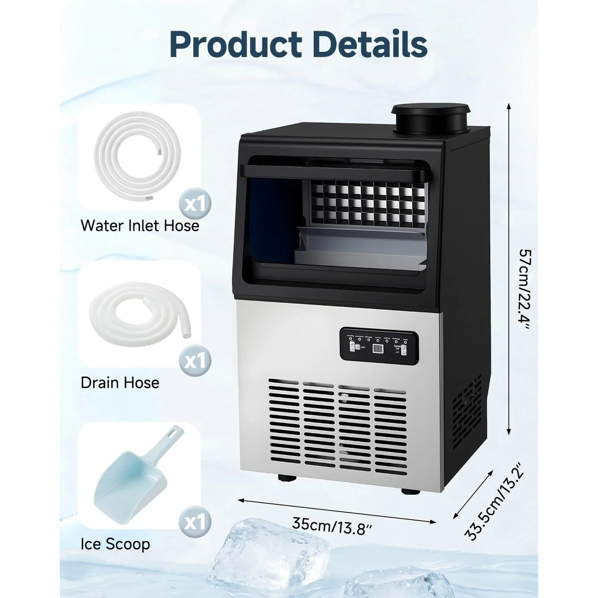 AECOJOY Commercial Ice Maker 90 lbs/24H, Stainless Steel Under Counter Ice Machine with 22 lbs Storage