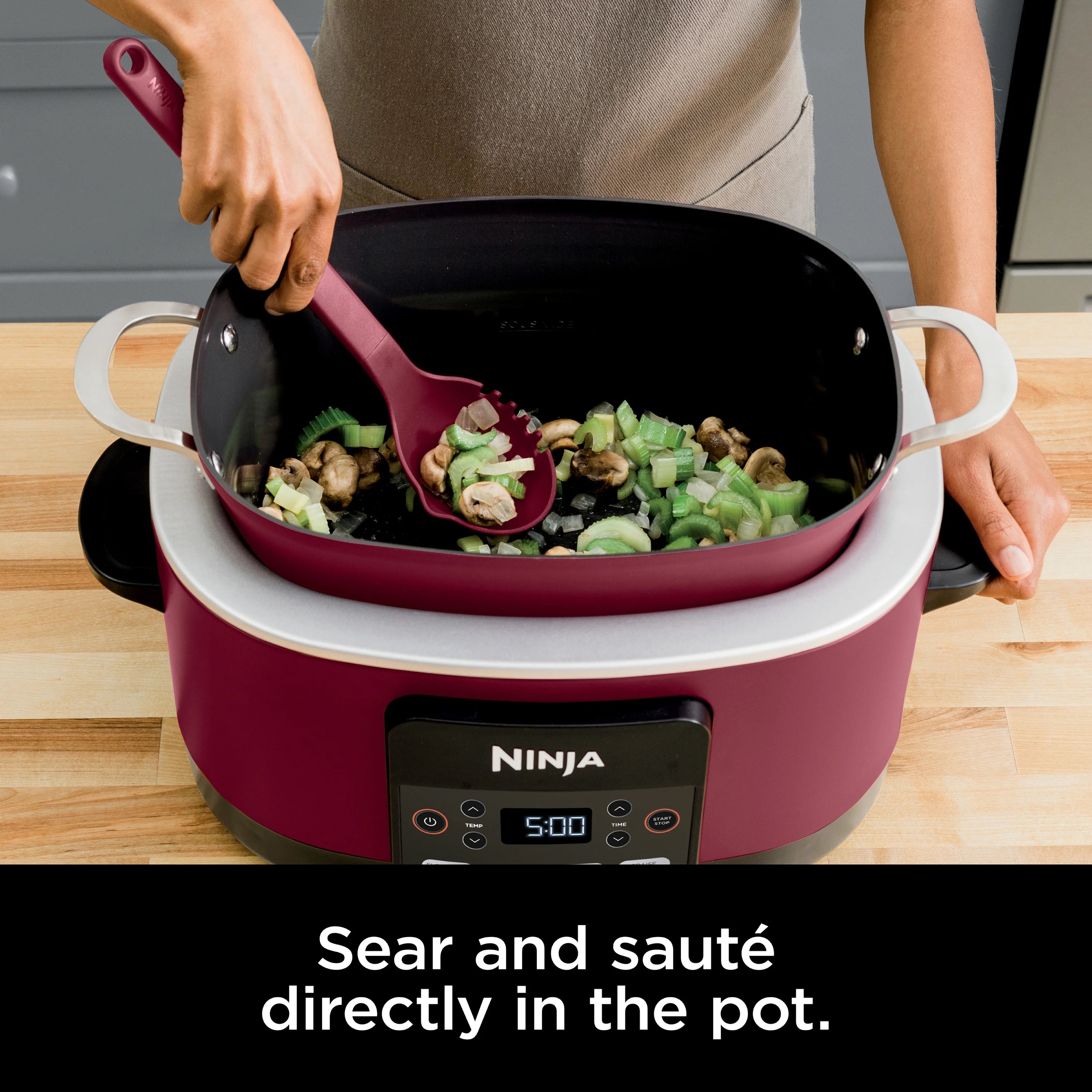 Ninja Foodi Possible Cooker, 8.5 Quart, 6 - in - 1 Multi - Cooker, Slow Cooker, Steamer, Glass Lid Integrated Cooking Utensil, Nonstick, Oven Safe Pot to 500°f, Cherry Tarte, MC1000WM