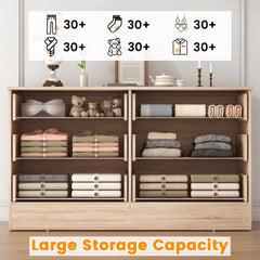 Winkalon 6 Drawer Oak Double Dresser, Wood Storage Cabinet with Easy Pull Out Handles for Living Room, Chest of Drawers for Bedroom