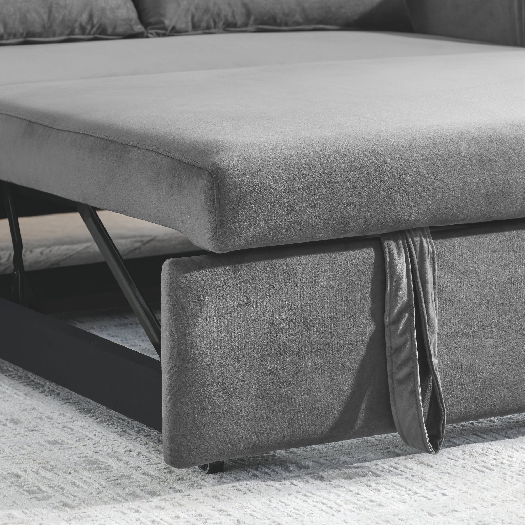 Convertible Sofa Bed, 3 in 1 Sleeper Sofa with 2 Pillows and Adjustable Backrest for Living Room Office, Black